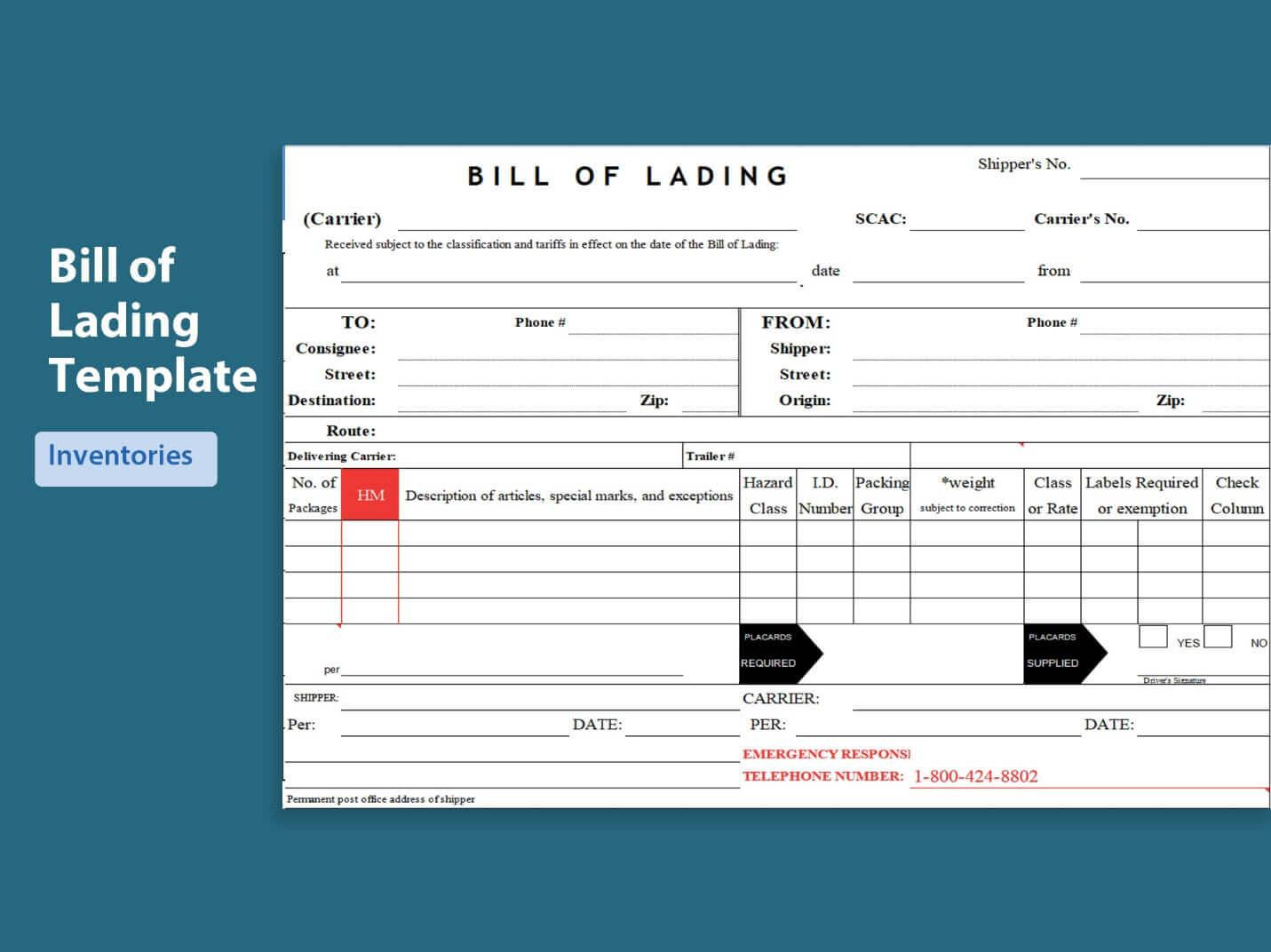 Blank Bill Of Lading Printable