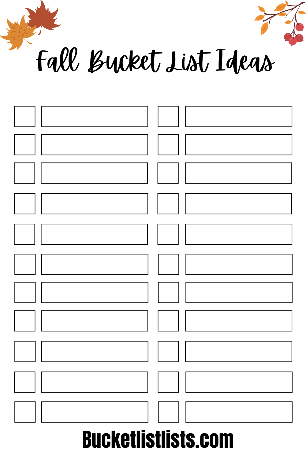 100 Fall Bucket List Ideas A Printable To Make Your Own List