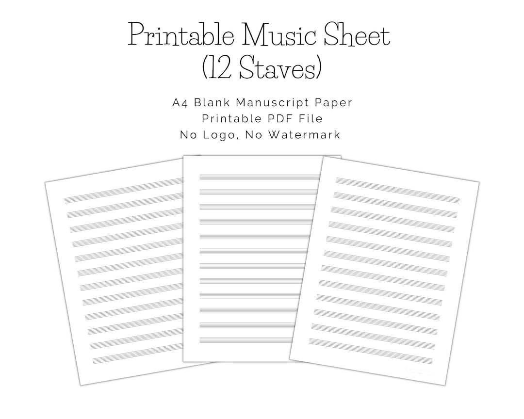12 Staves Blank Sheet Music Manuscript Paper Printable A4 PDF Instant Digital Download Etsy