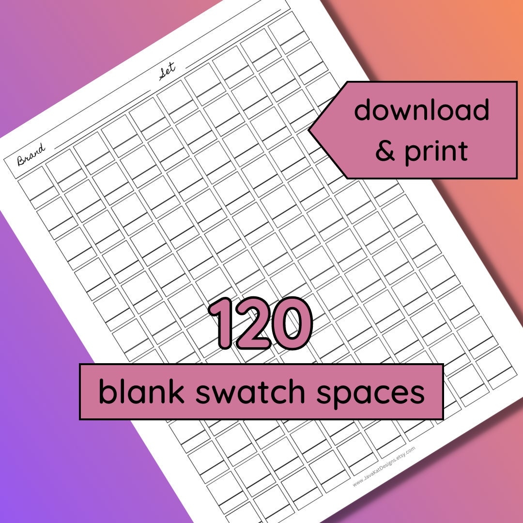 120 Blank Color Swatch Chart Printable Color Chart For Colored Pencils Markers Swatching Adult Coloring PDF Instant Download Etsy