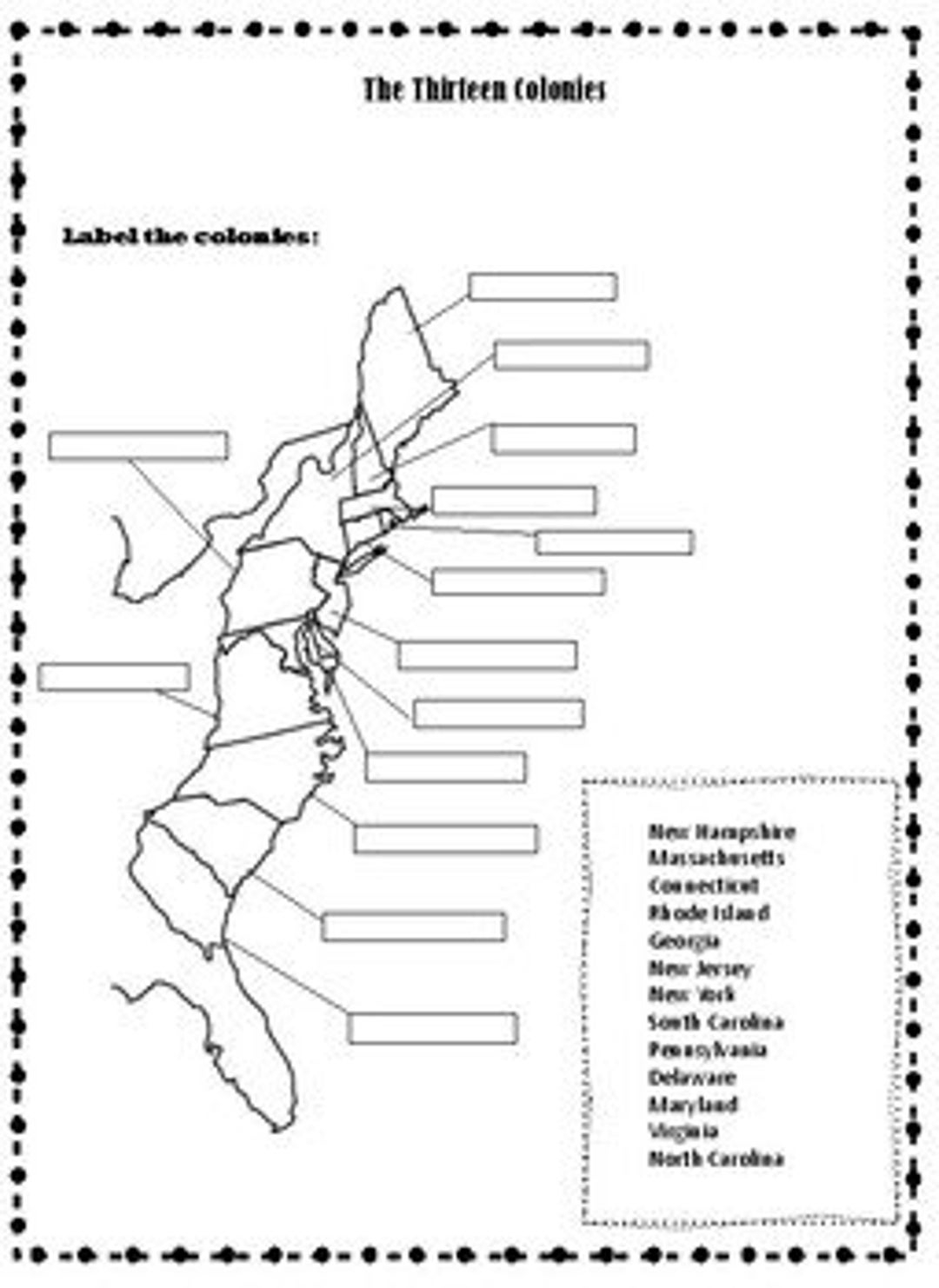 13 Colonies Map And Matching Etsy