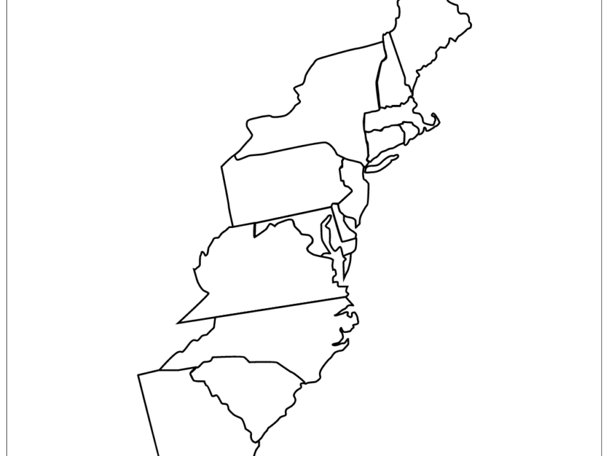 13 Colonies Map Black And White Blank Storyboard