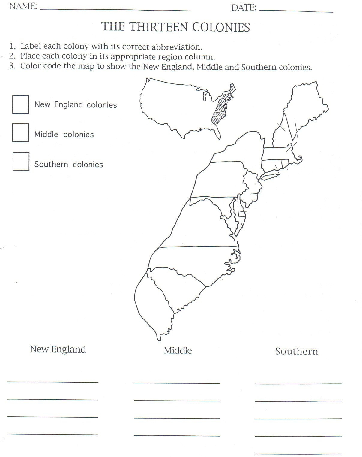 13 Colonies Map Blank Printable