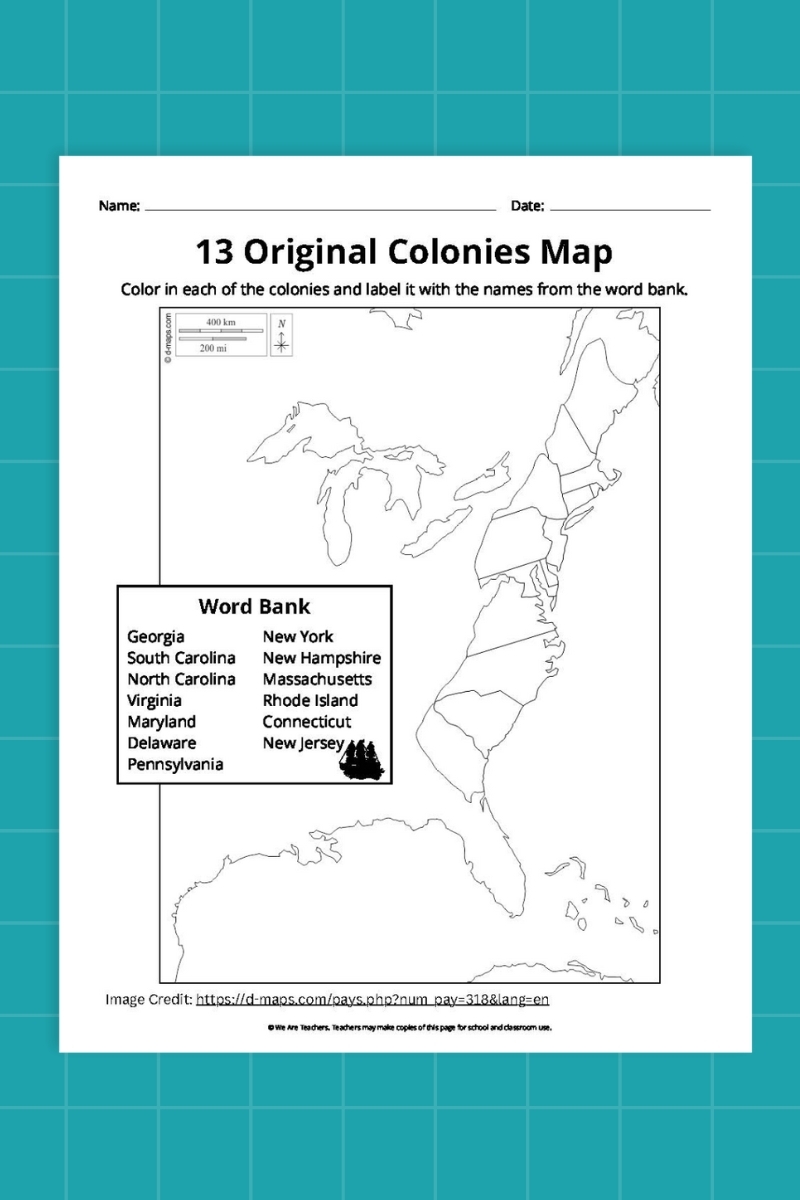 Printable Blank 13 Colonies Map