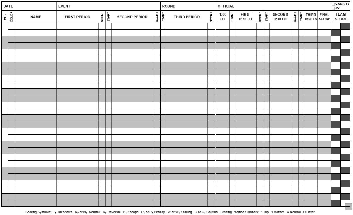 14 Free Wrestling Score Sheet Templates Printable Samples