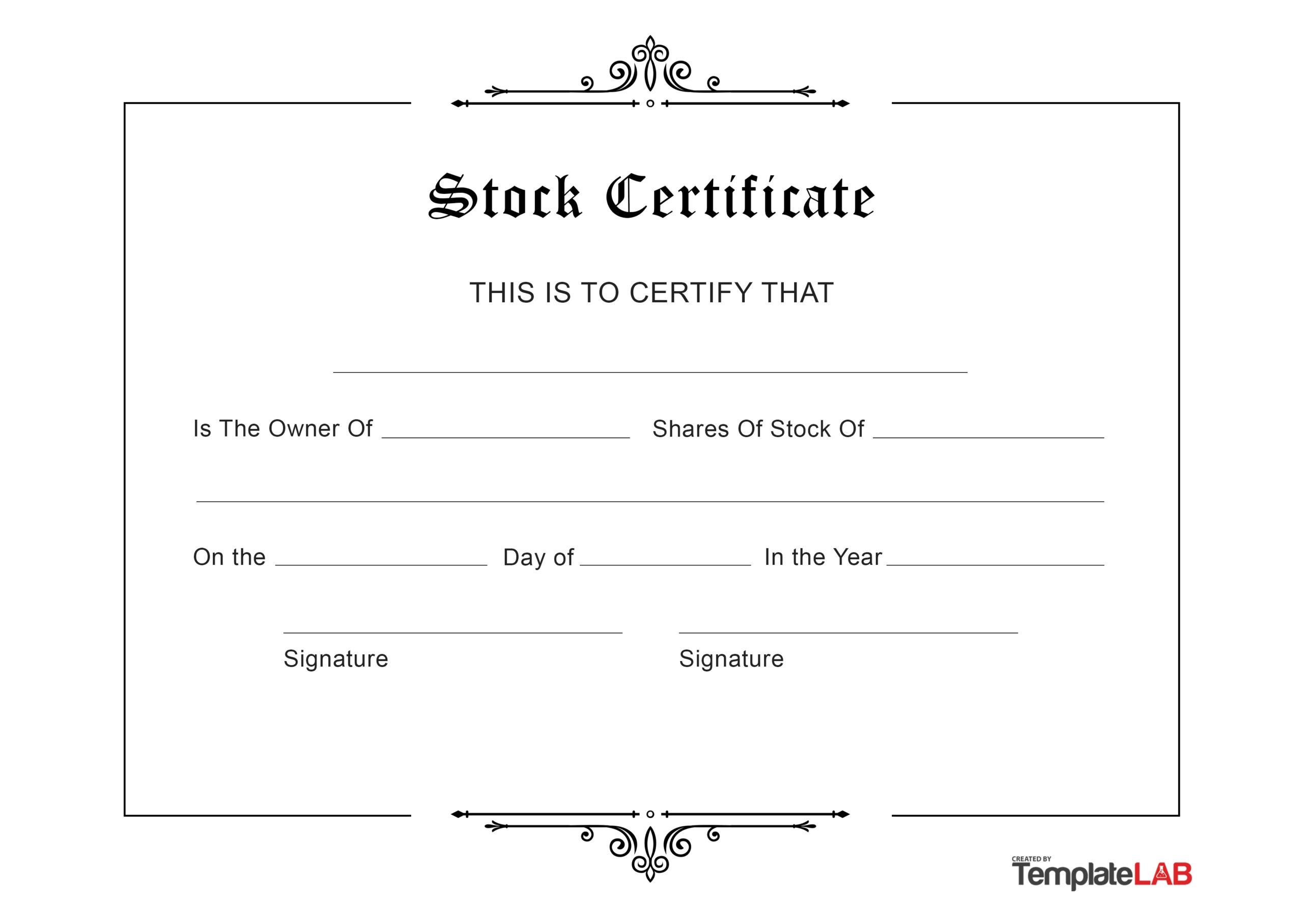 Order Blank Printable Stock Certificates