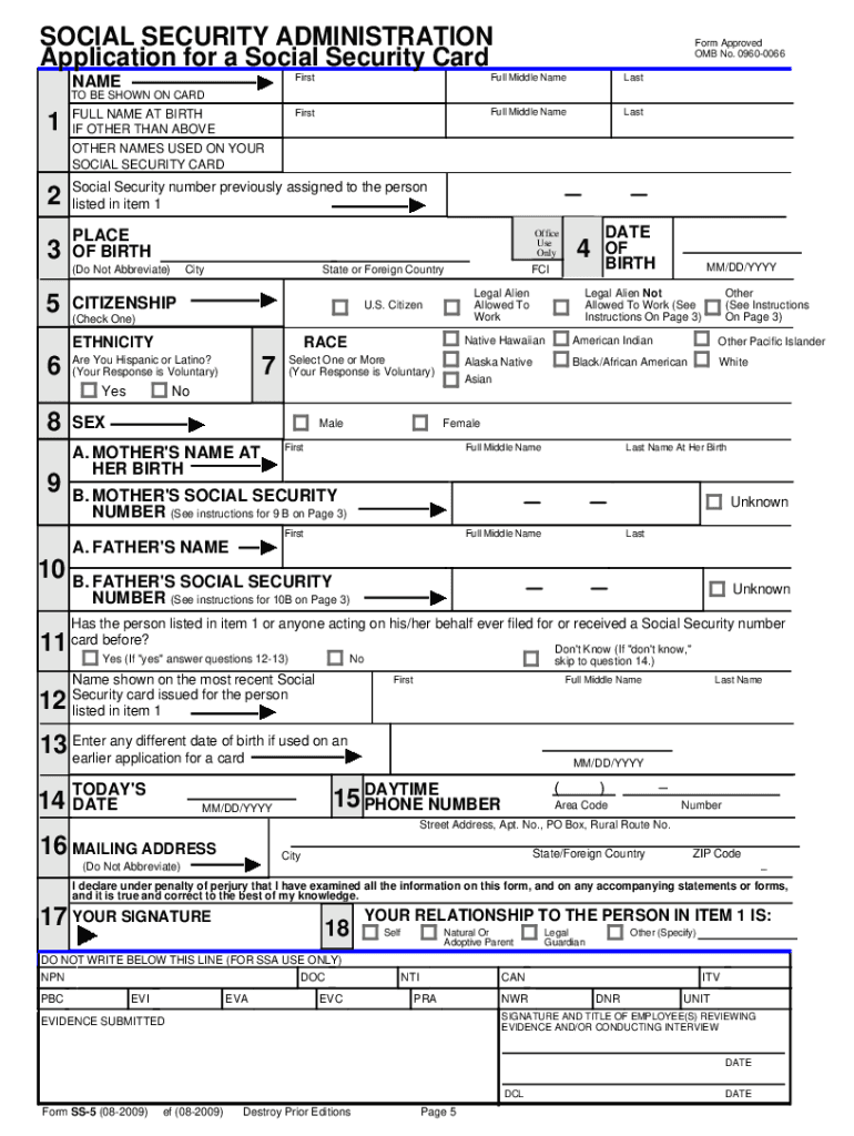 2009 Form SSA SS 5 Fill Online Printable Fillable Blank PdfFiller