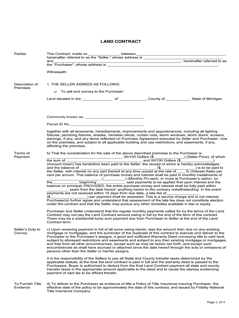 2011 2025 Form MI Land Contract Fill Online Printable Fillable Blank PdfFiller