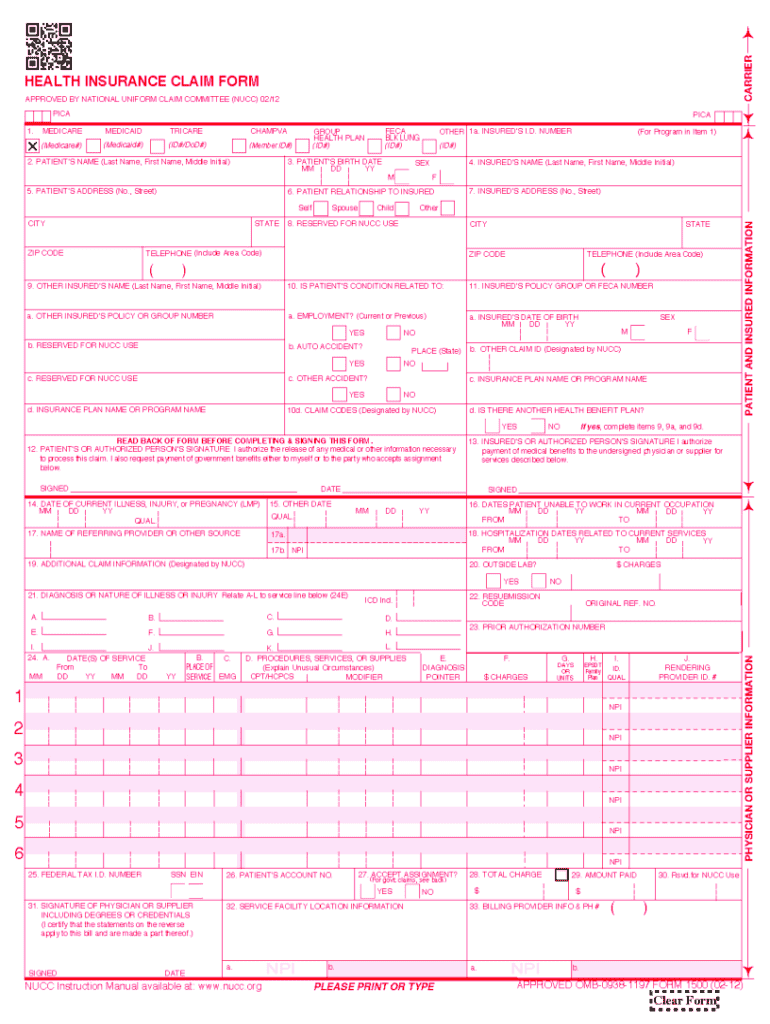 Printable Blank Cms 1500 Form