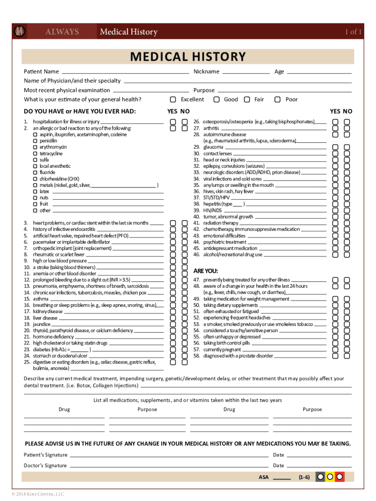 Blank Medical History Form Printable