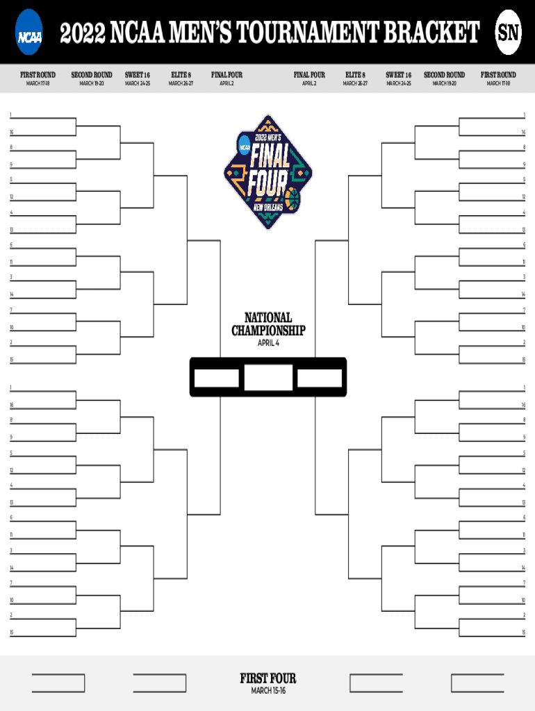 2022 2025 Form NCAA March Madness Tournament Bracket Fill Online Printable Fillable Blank PdfFiller