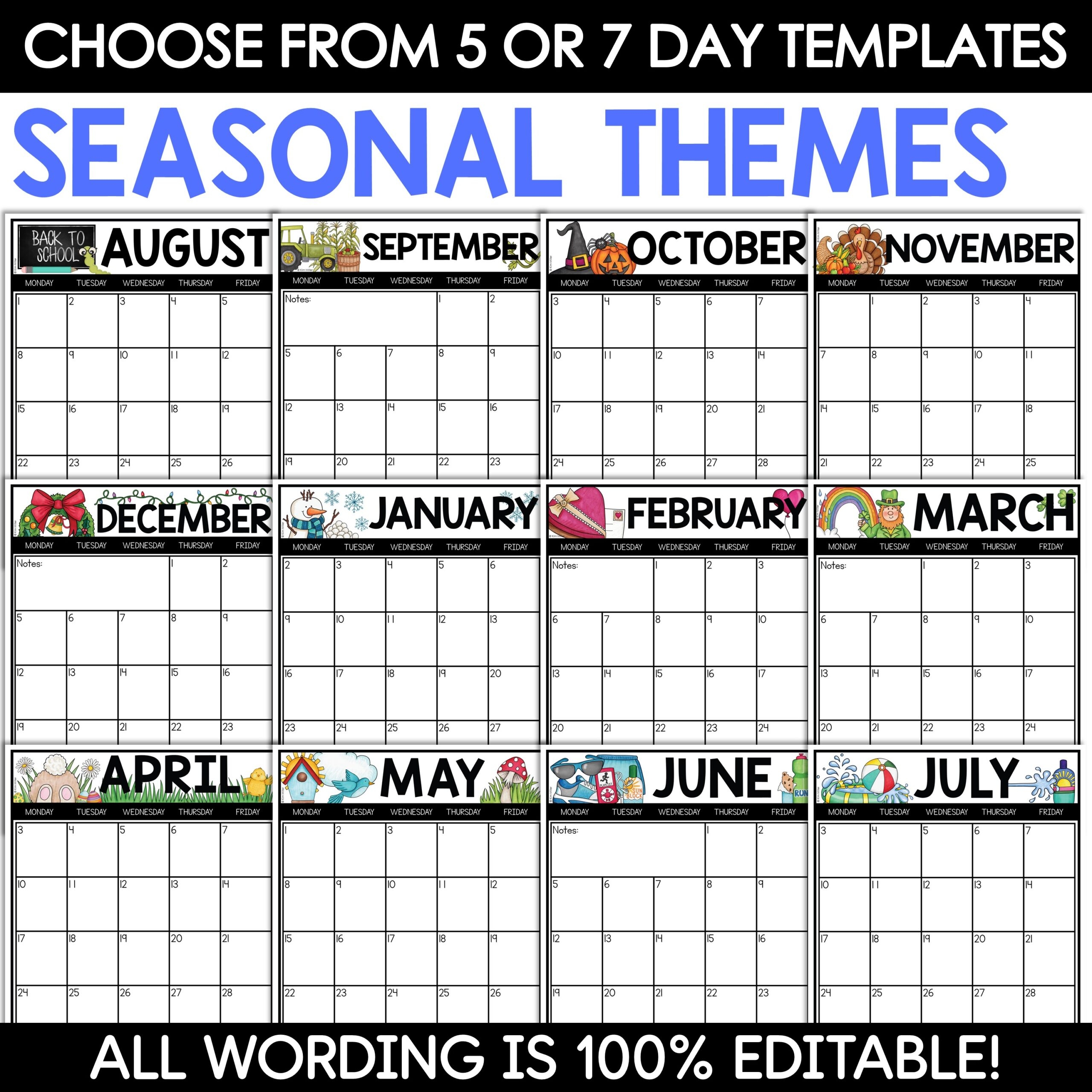 2024 2025 Editable Monthly Calendar Templates Digital Planner Stickers With Free Updates A Love Of Teaching Kim Miller