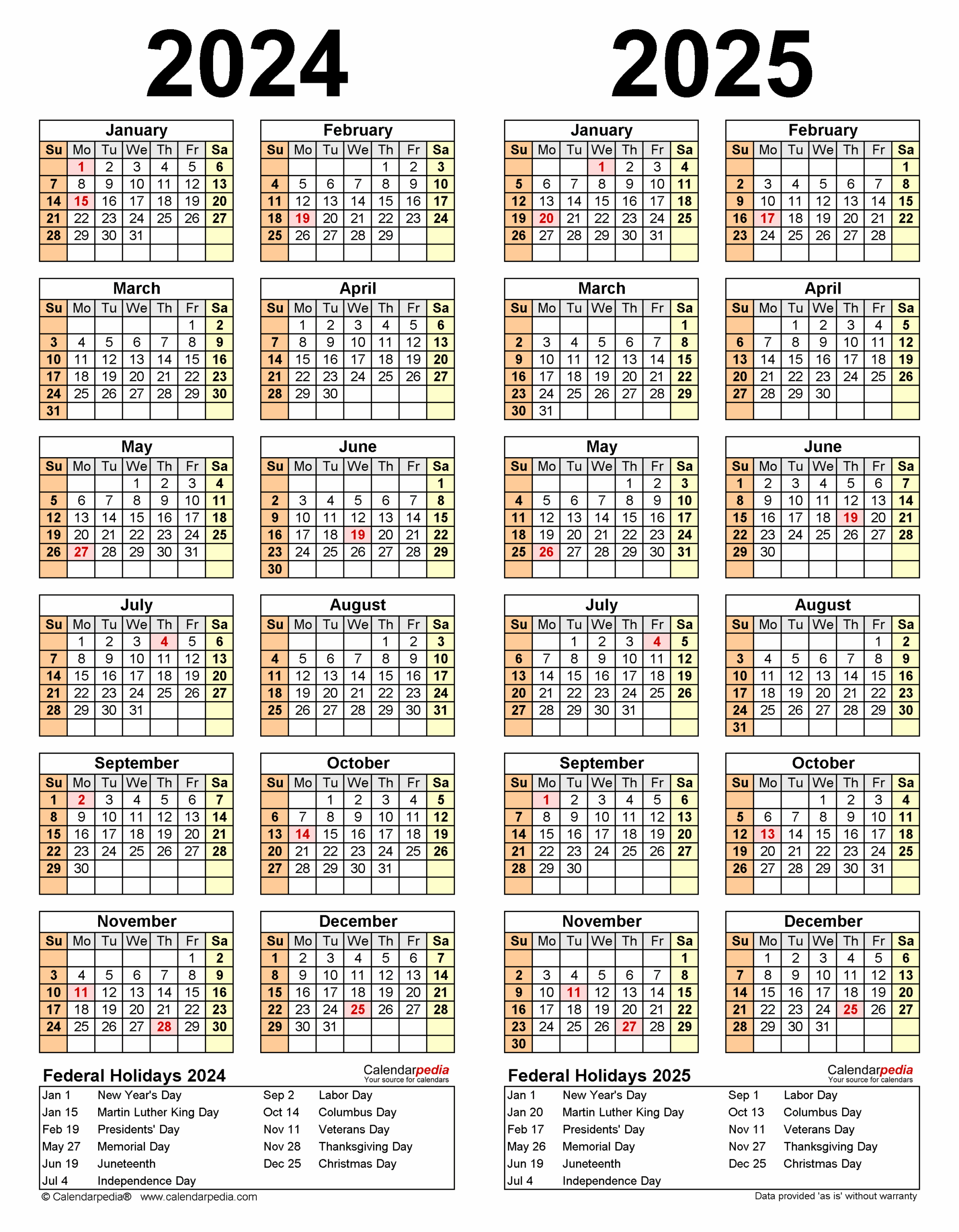 2024 2025 Two Year Calendar Free Printable PDF Templates