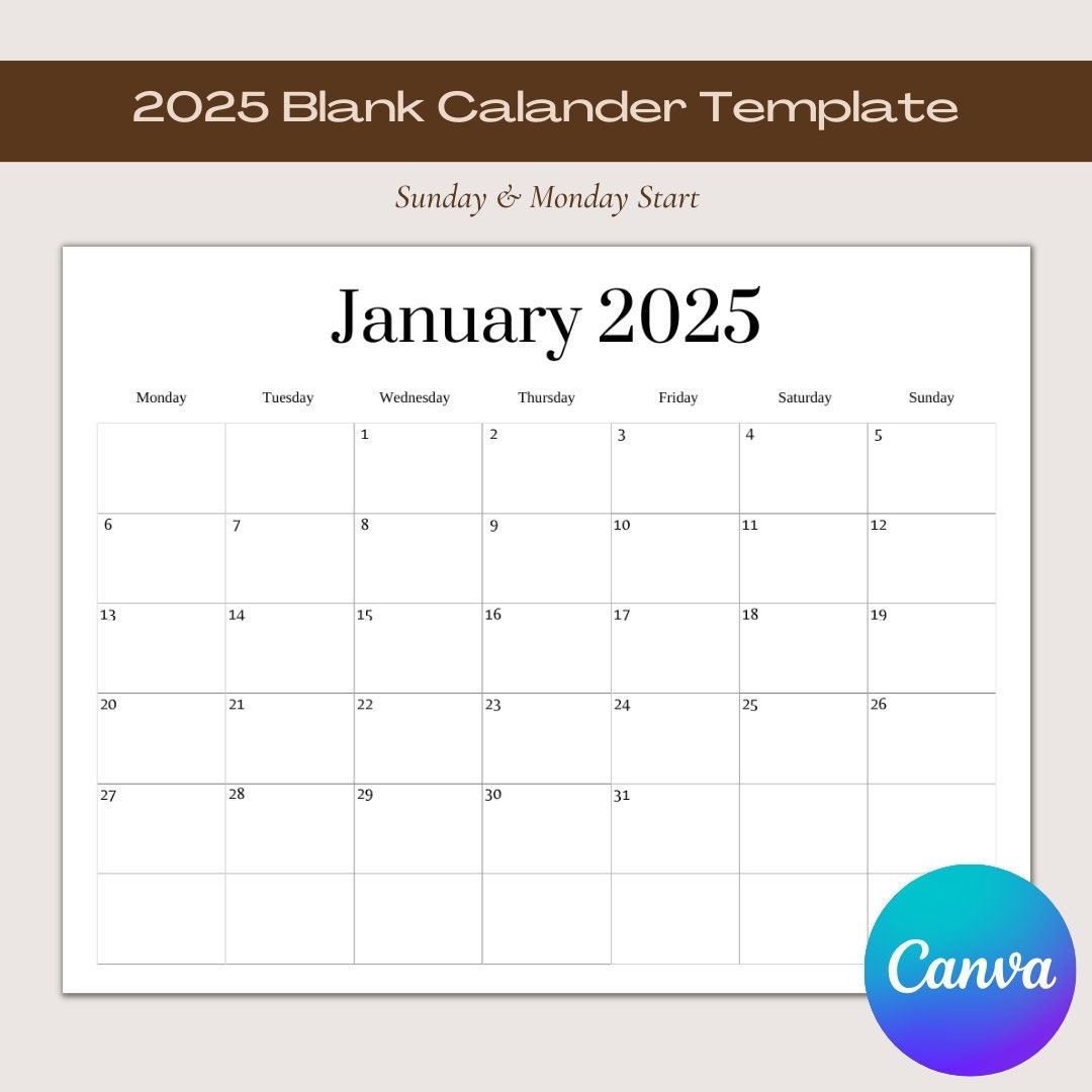 Editable Blank Calendar 2025