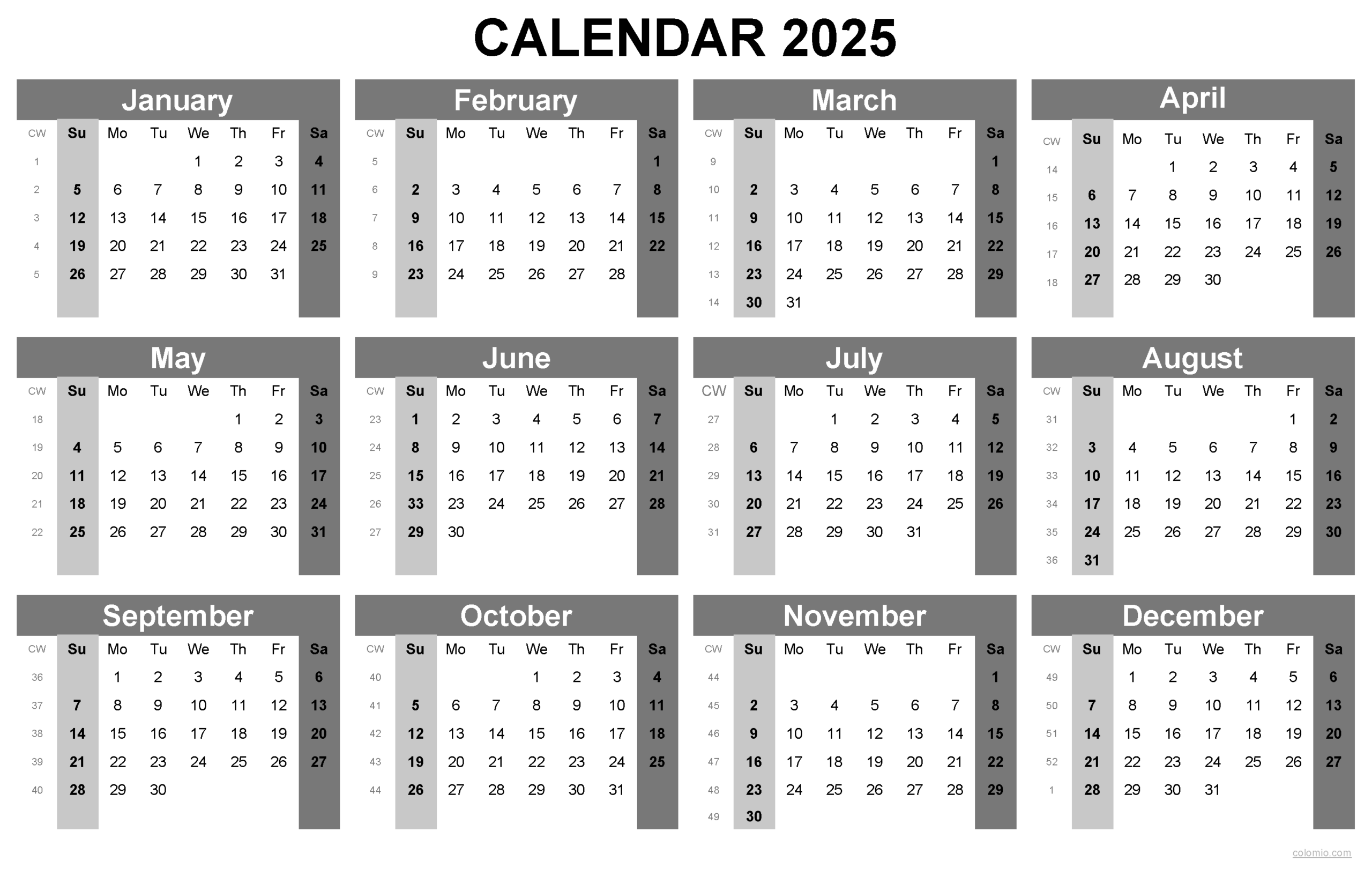 Print Blank Calendar 2025