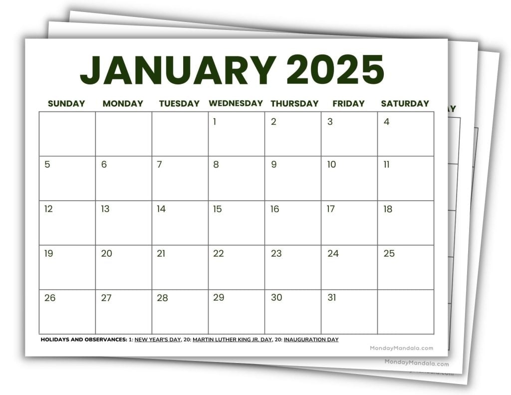 Printable Blank Calendars 2025