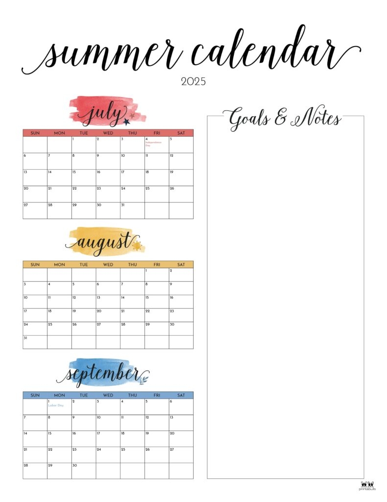 Summer 2025 Blank Calendar