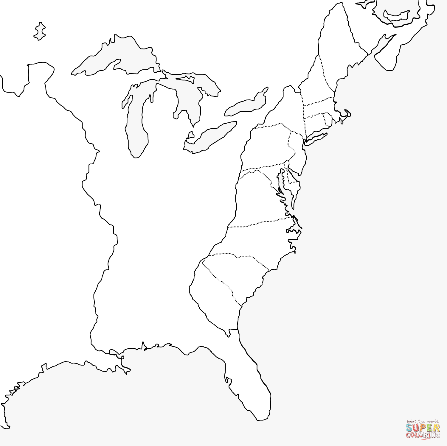 Printable 13 Colonies Blank Map