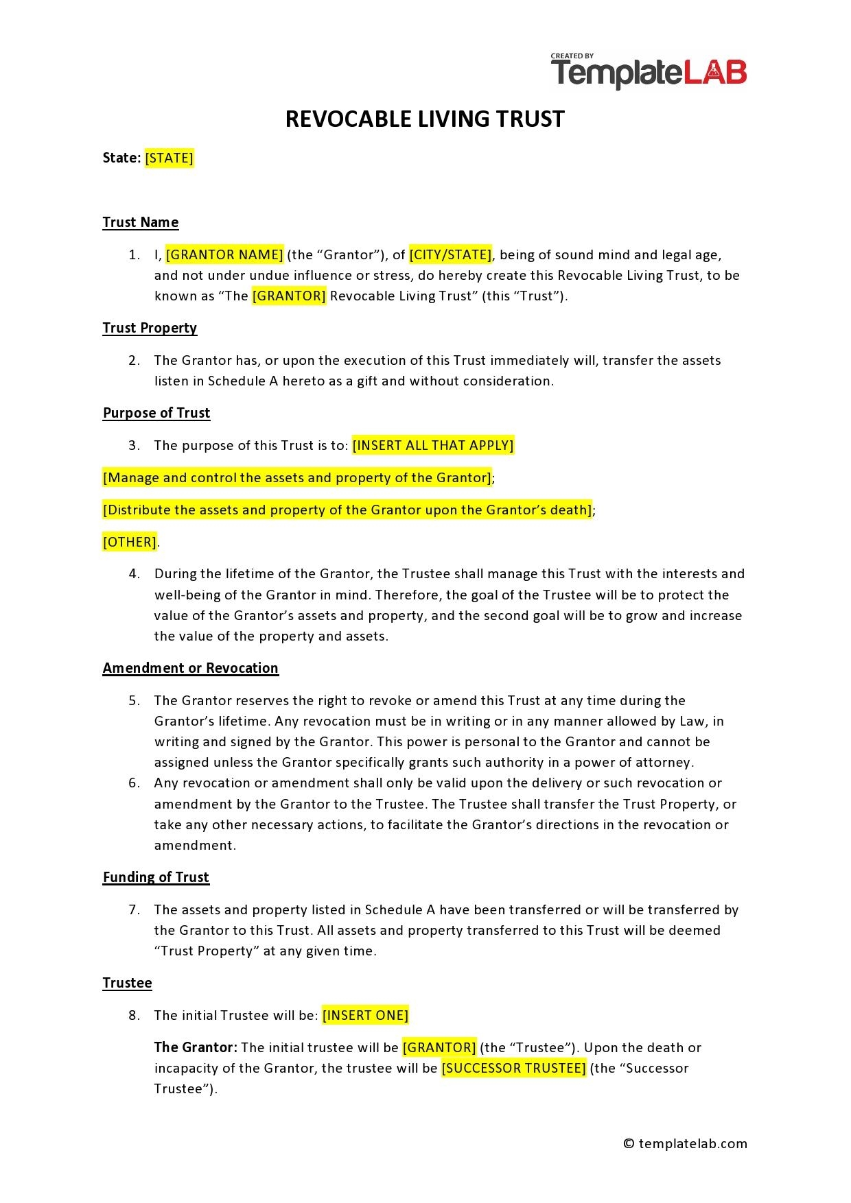 Living Trust Form Printable Blank