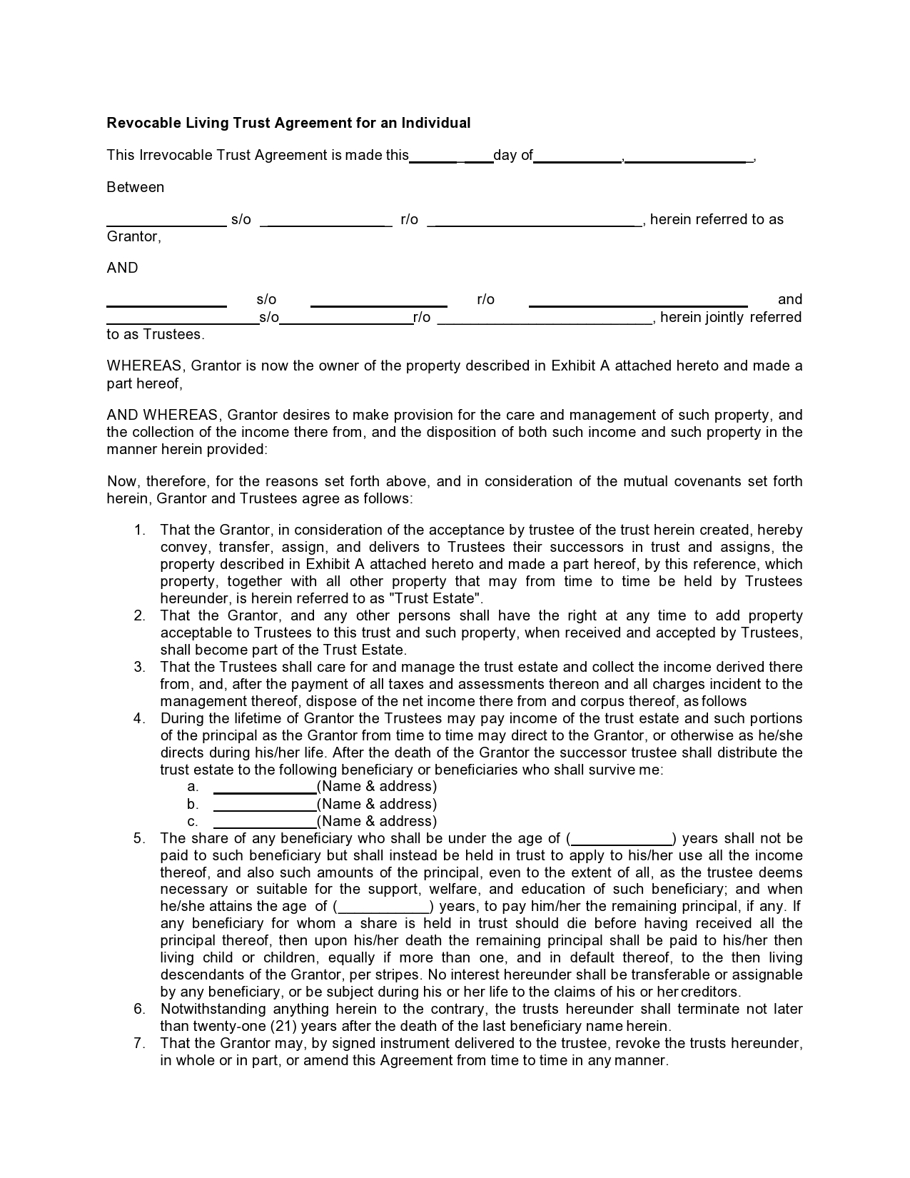 34 Free Living Trust Forms Documents TemplateLab