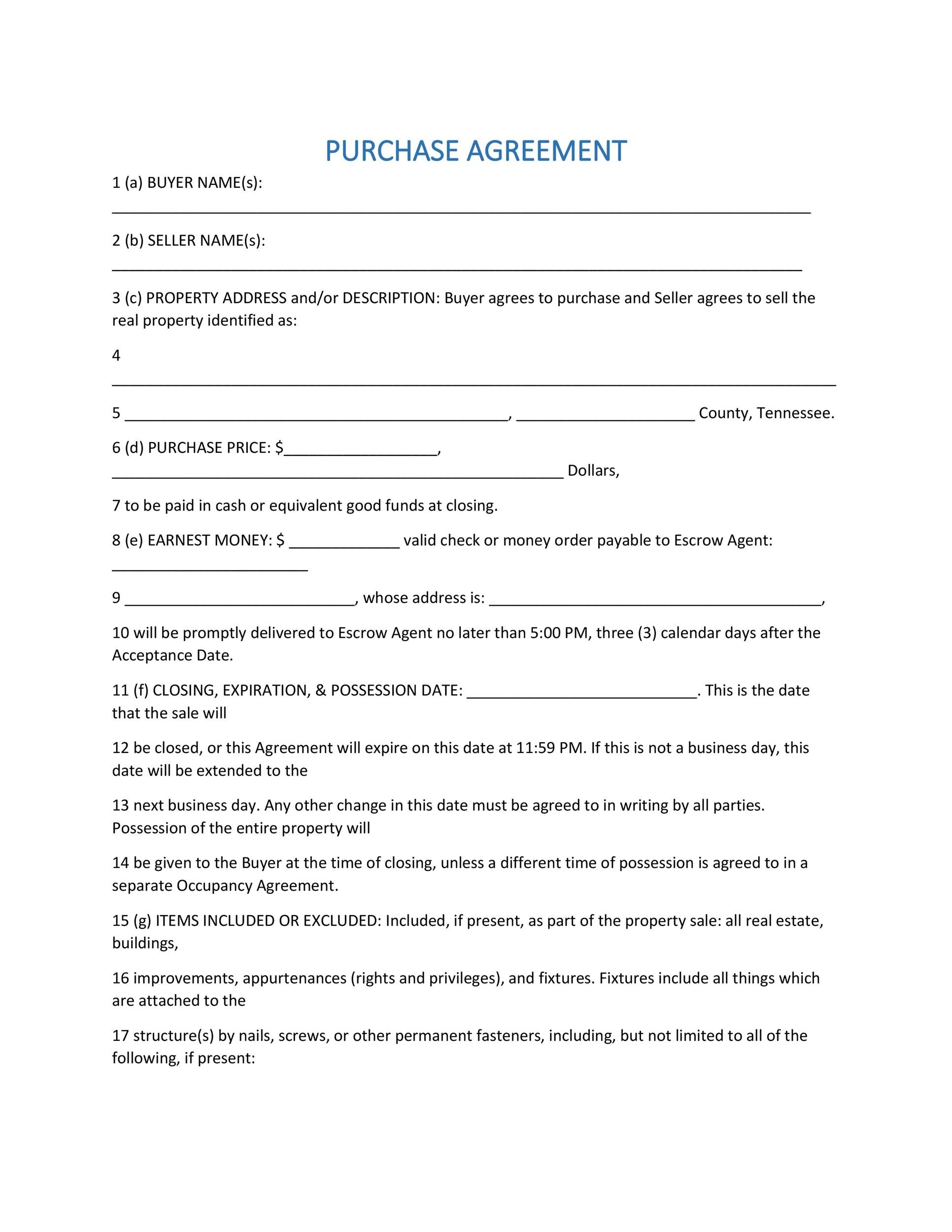 Printable Blank Buy Sell Agreement