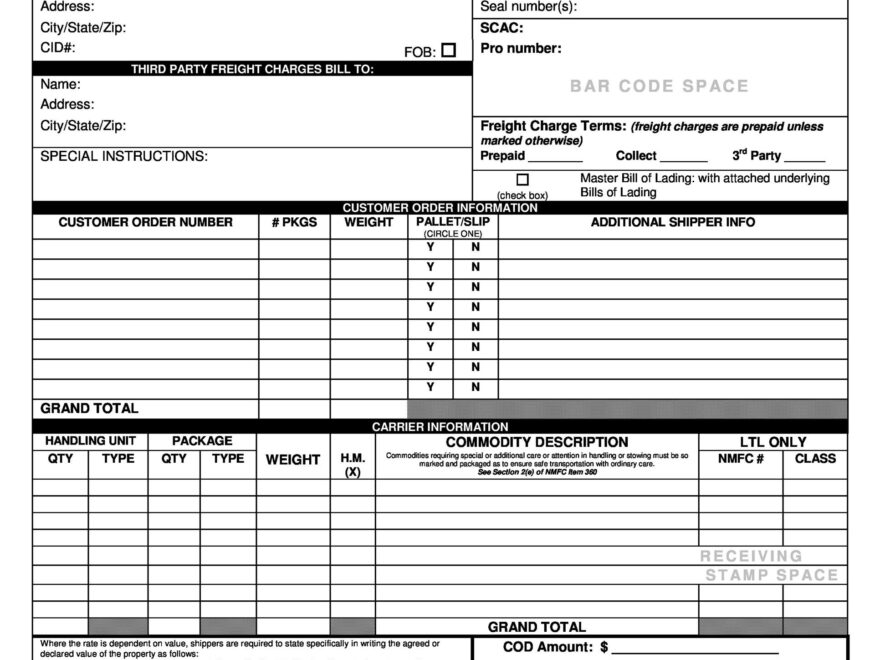 40 Free Bill Of Lading Forms Templates TemplateLab