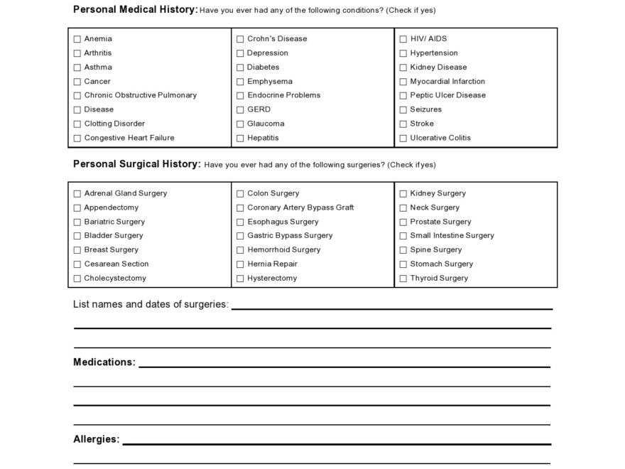 43 Medical Health History Forms PDF Word TemplateLab