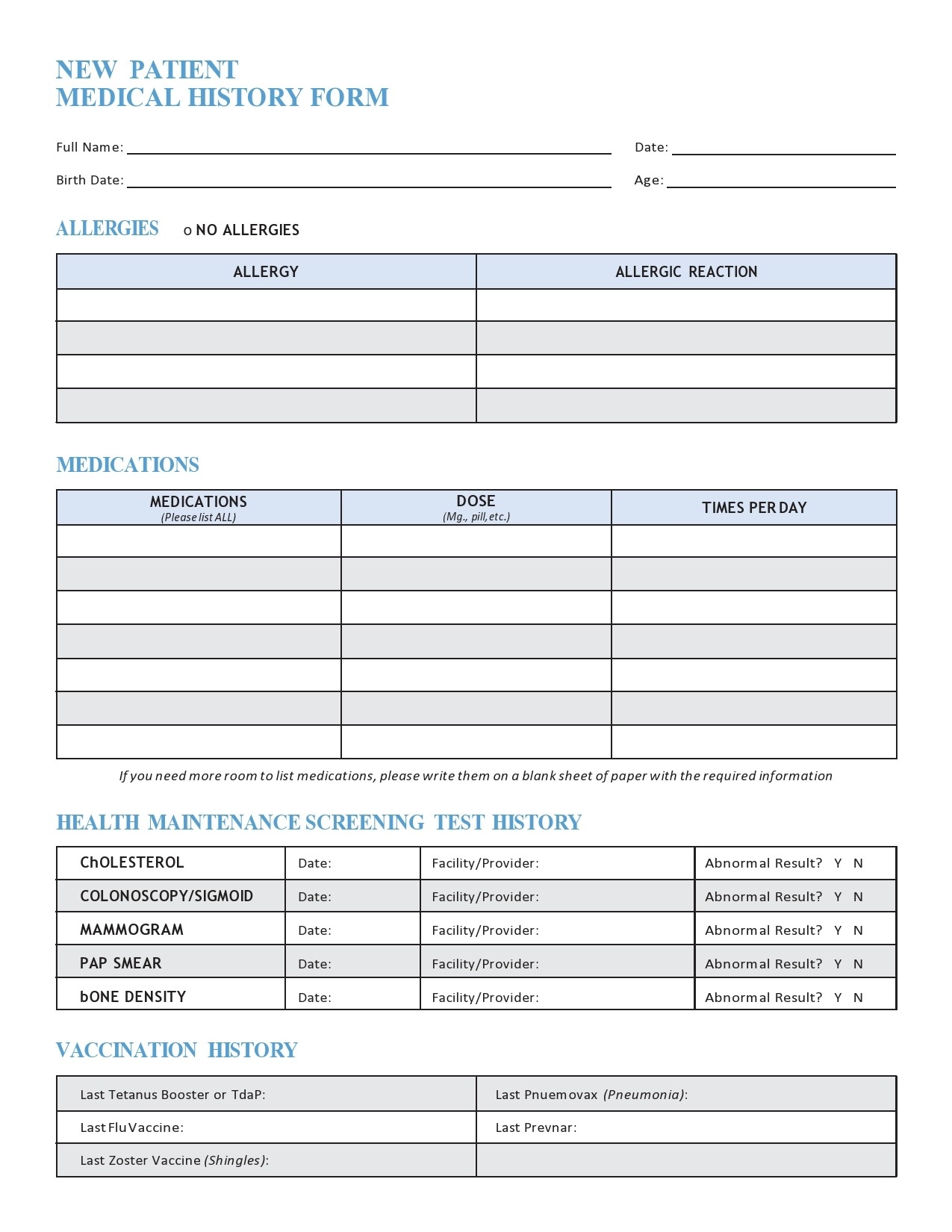 43 Medical Health History Forms PDF Word TemplateLab