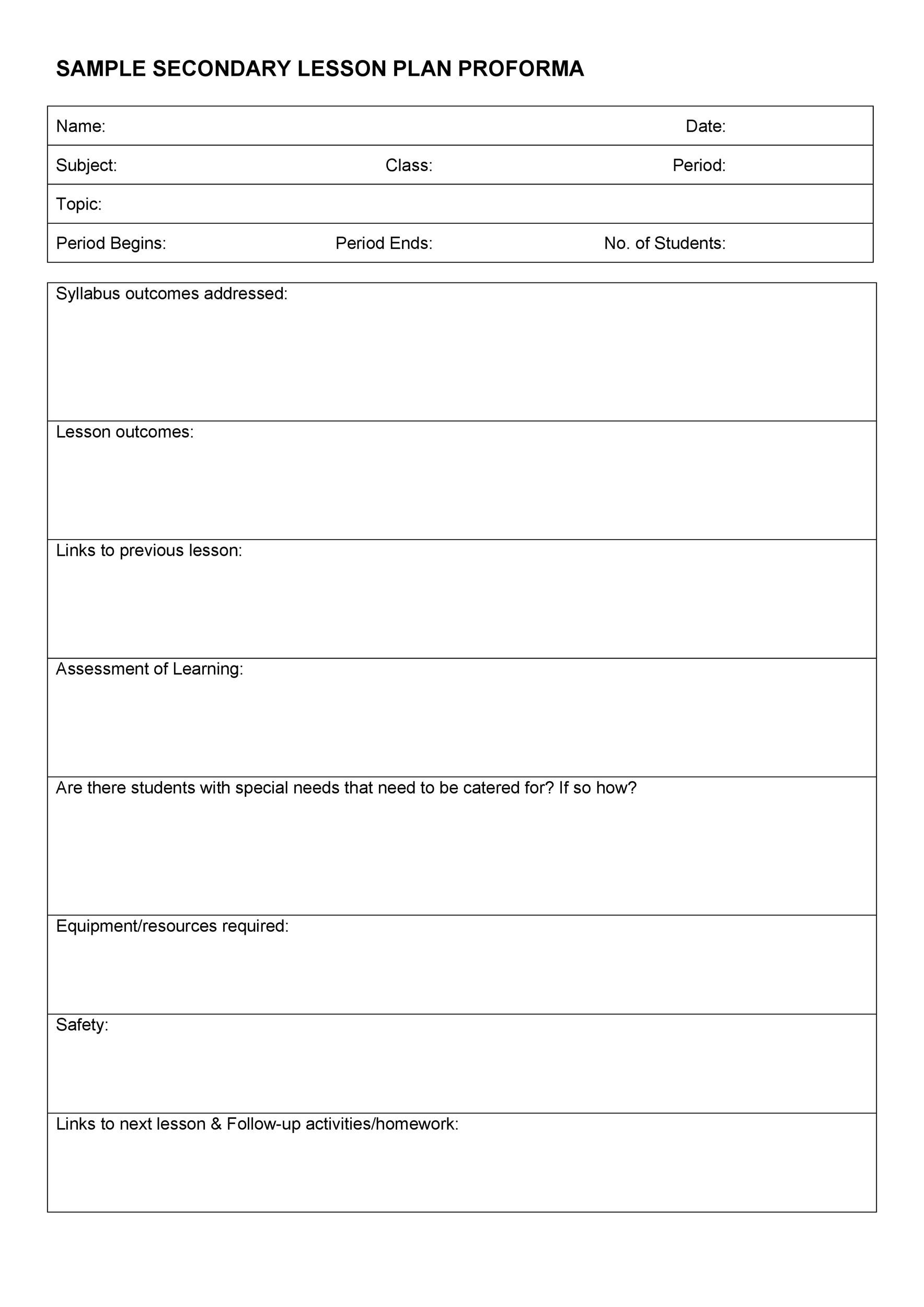 Blank Printable Lesson Plan Template