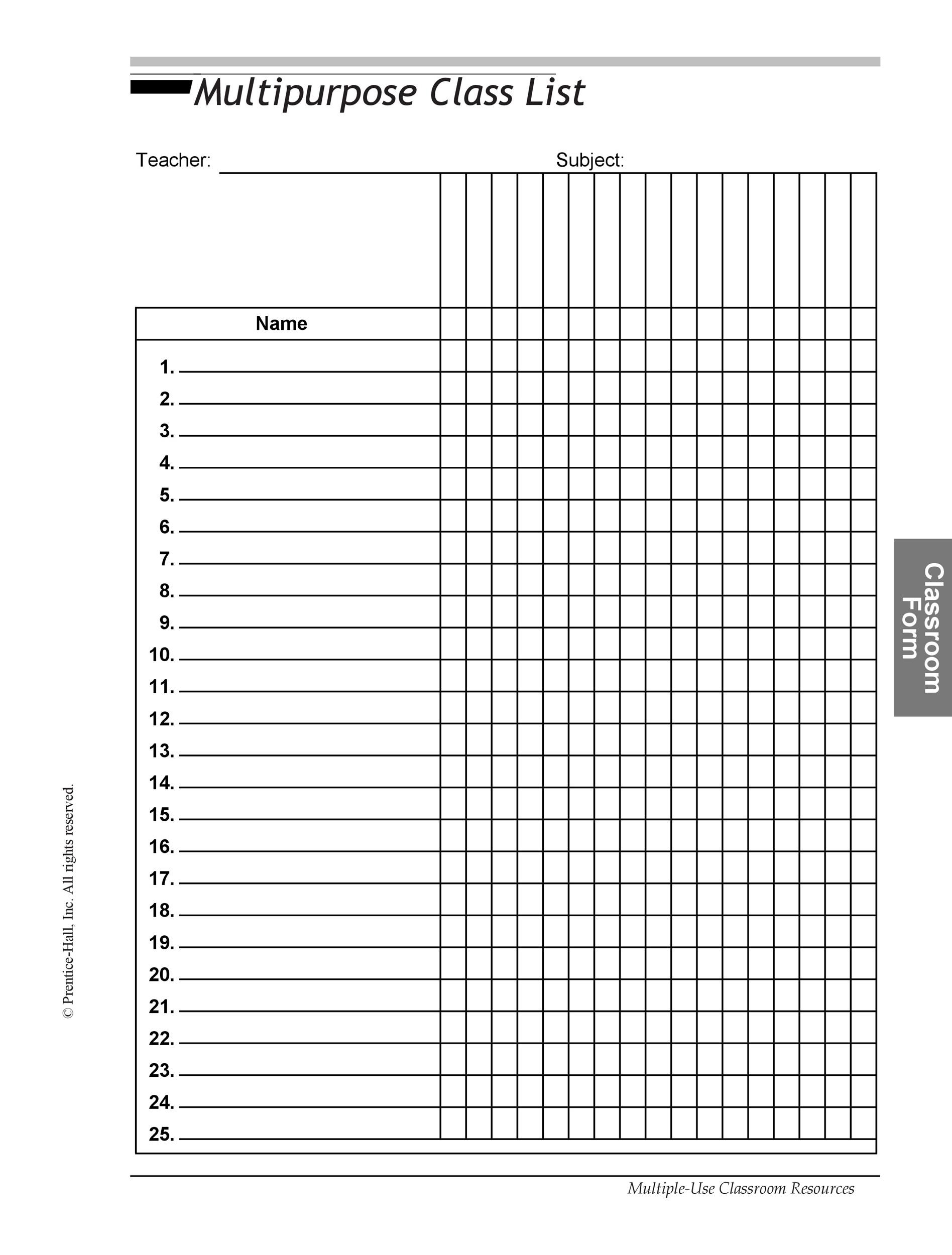 46 Class Roster Templates Class List Examples 