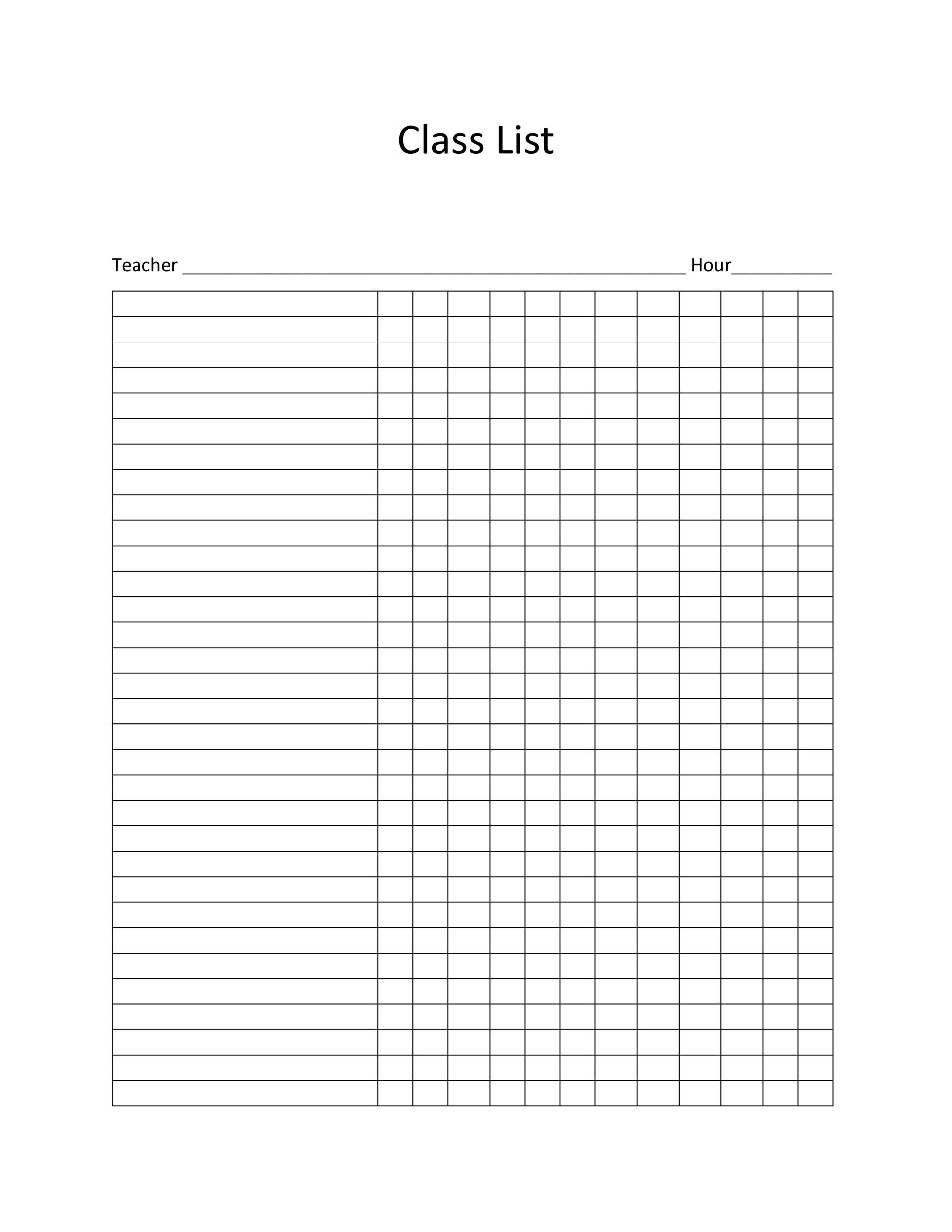 46 Class Roster Templates Class List Examples 