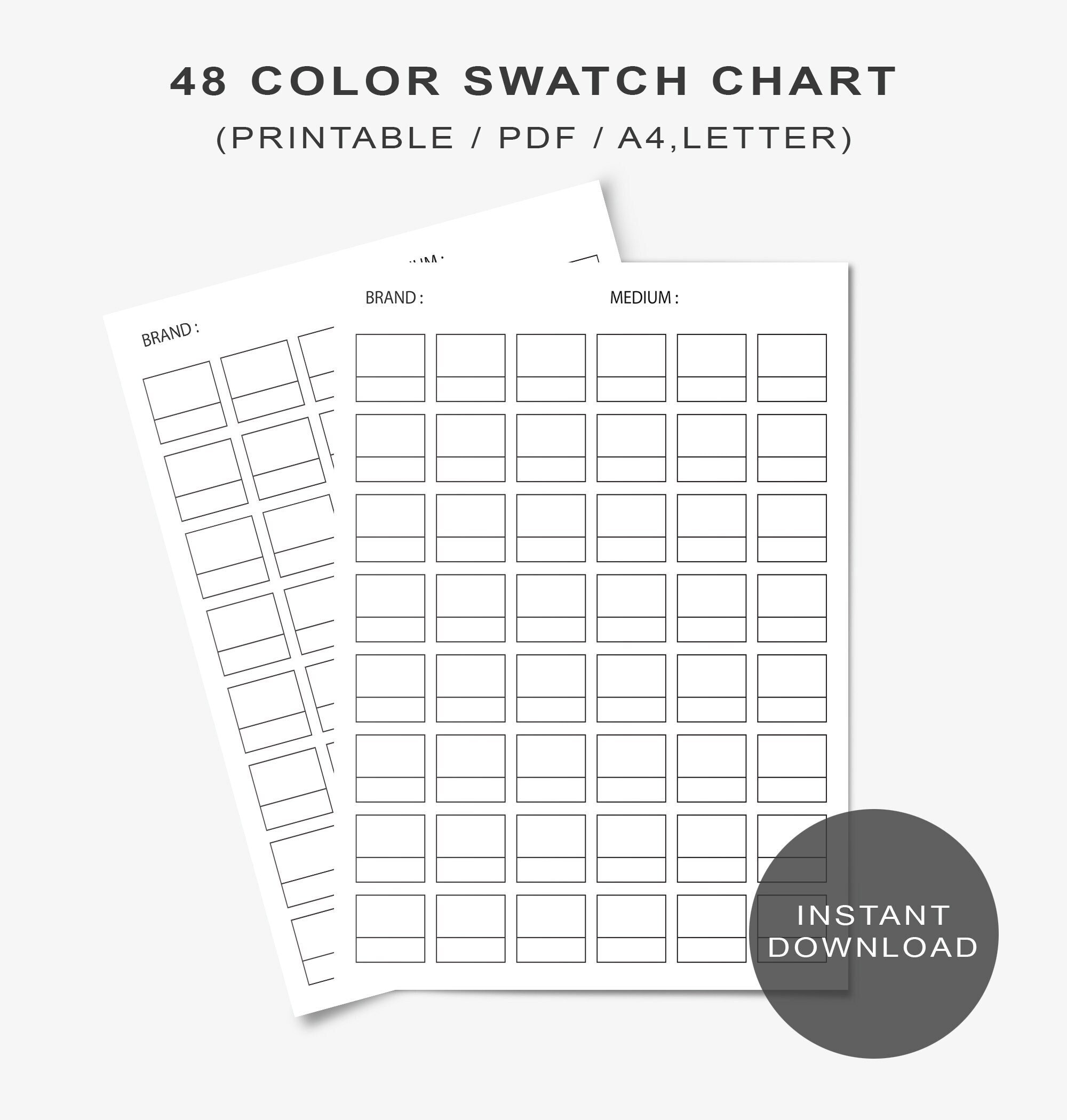 48 Color Swatch Chart Digital Printable 48 Color Swatch Chart Template PDF DIY Color Chart Watercolor Pencil Pastel Color Template Etsy