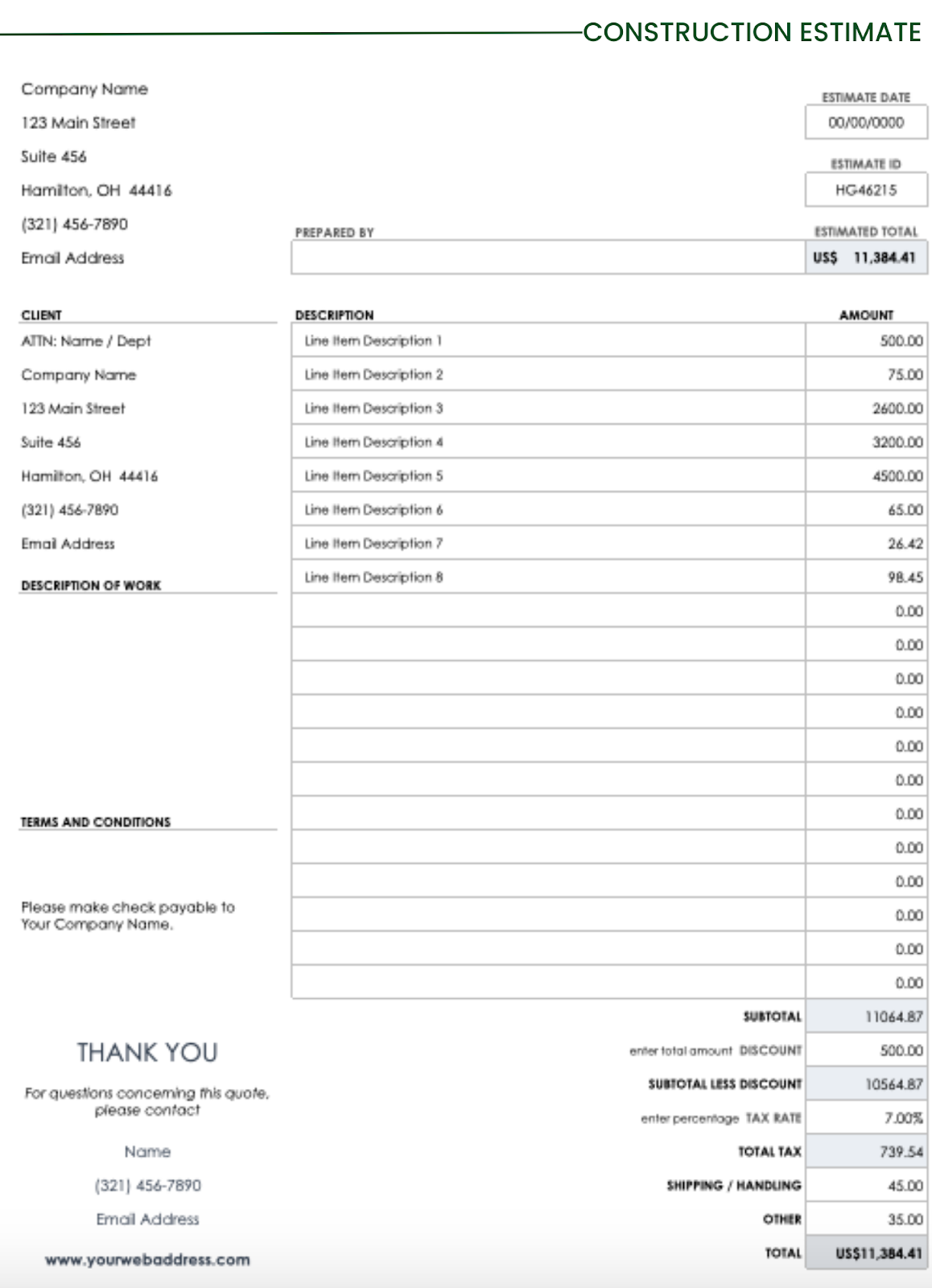 Contractor Estimate Blank Free Printable