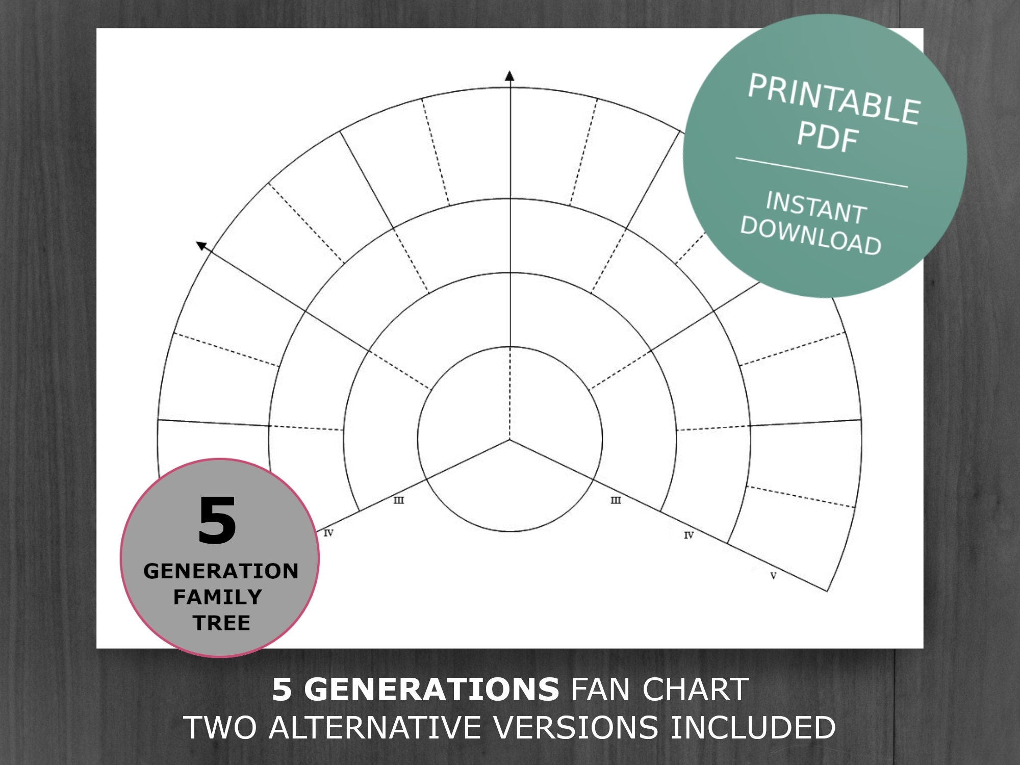 5 Generations Family Tree Fan Chart Printable Family Tree Fan Chart Template Digital Ancestor Chart Ancestral Genealogy Template Etsy