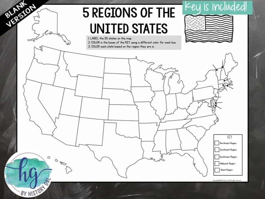 5 Regions Of The United States Map Activity Print And Digital By History Gal
