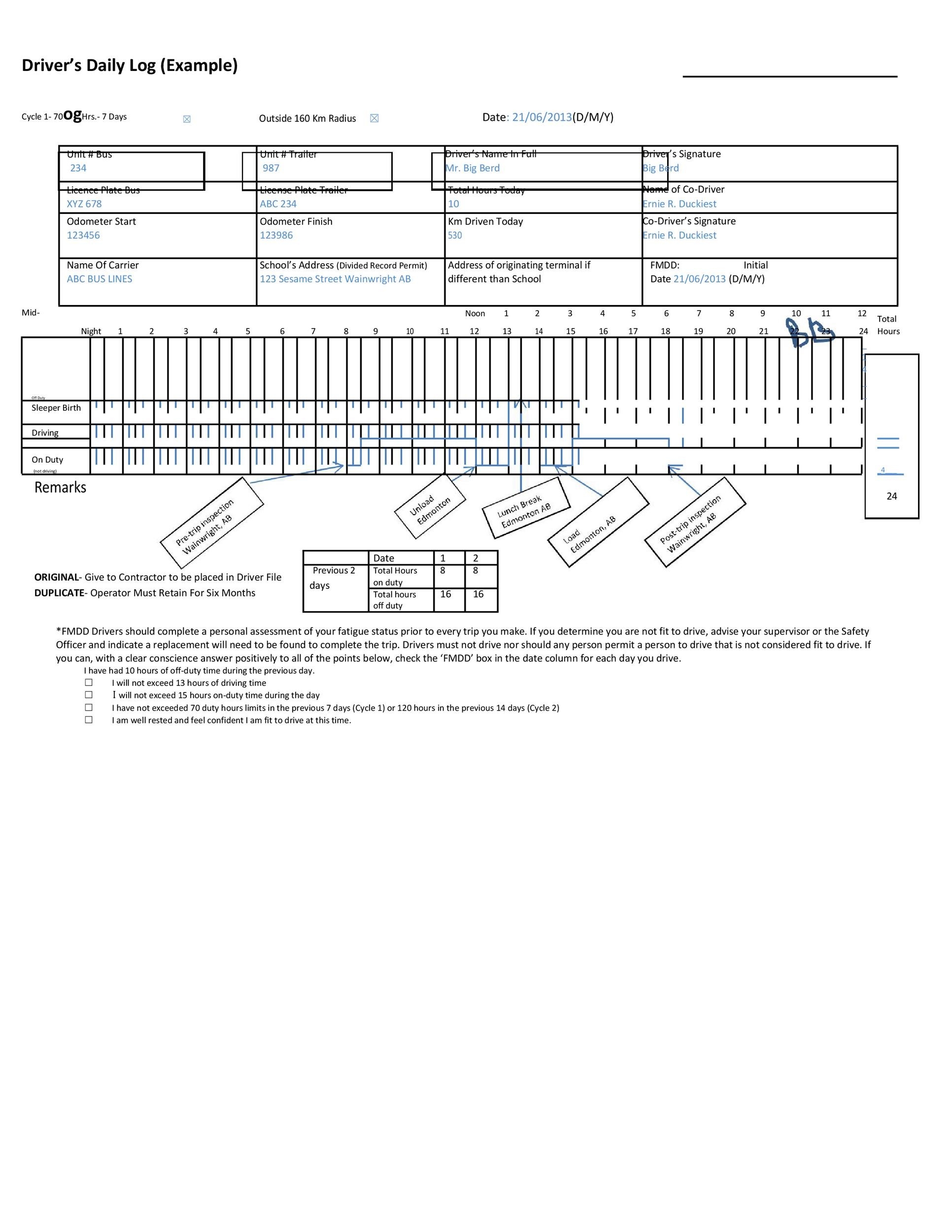 50 Printable Driver s Daily Log Books Templates Examples 