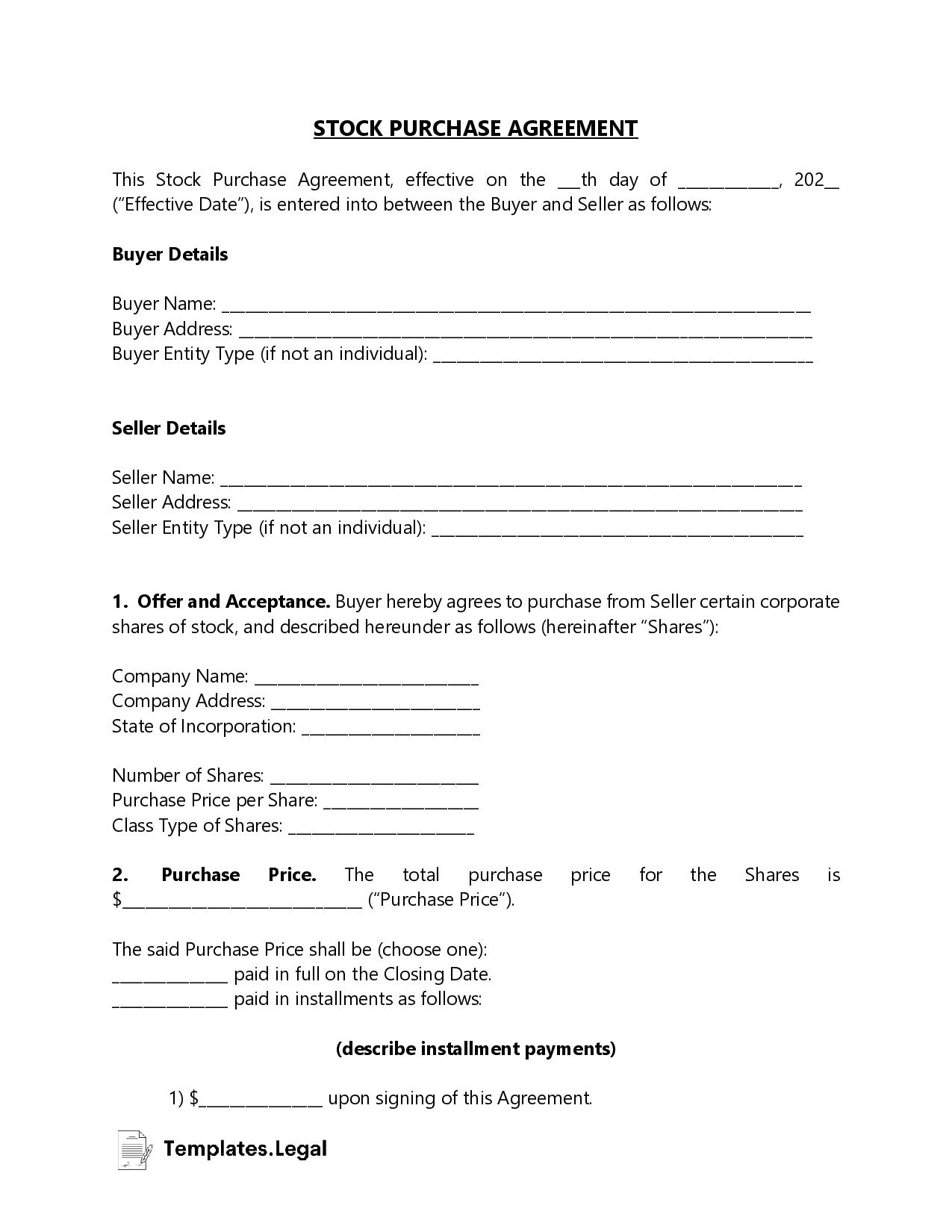 50 Purchase Agreement Templates Word PDF ODT 
