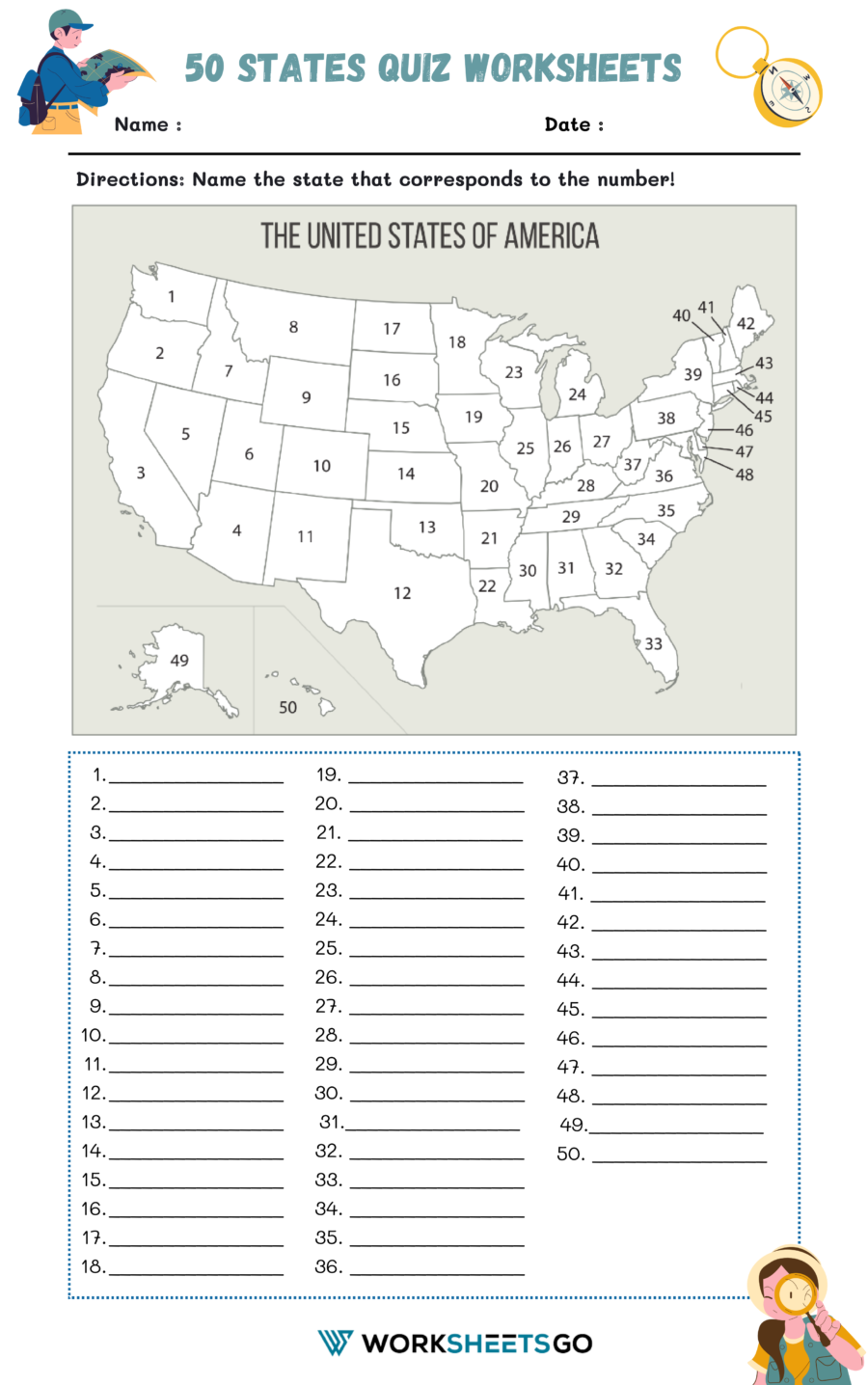 50 States Quiz Worksheets WorksheetsGO