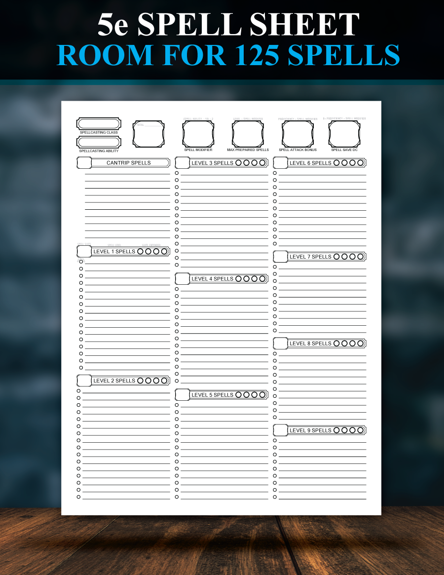 5e Spell Sheet Redesigned Patrick Mitchell Johnston DriveThruRPG