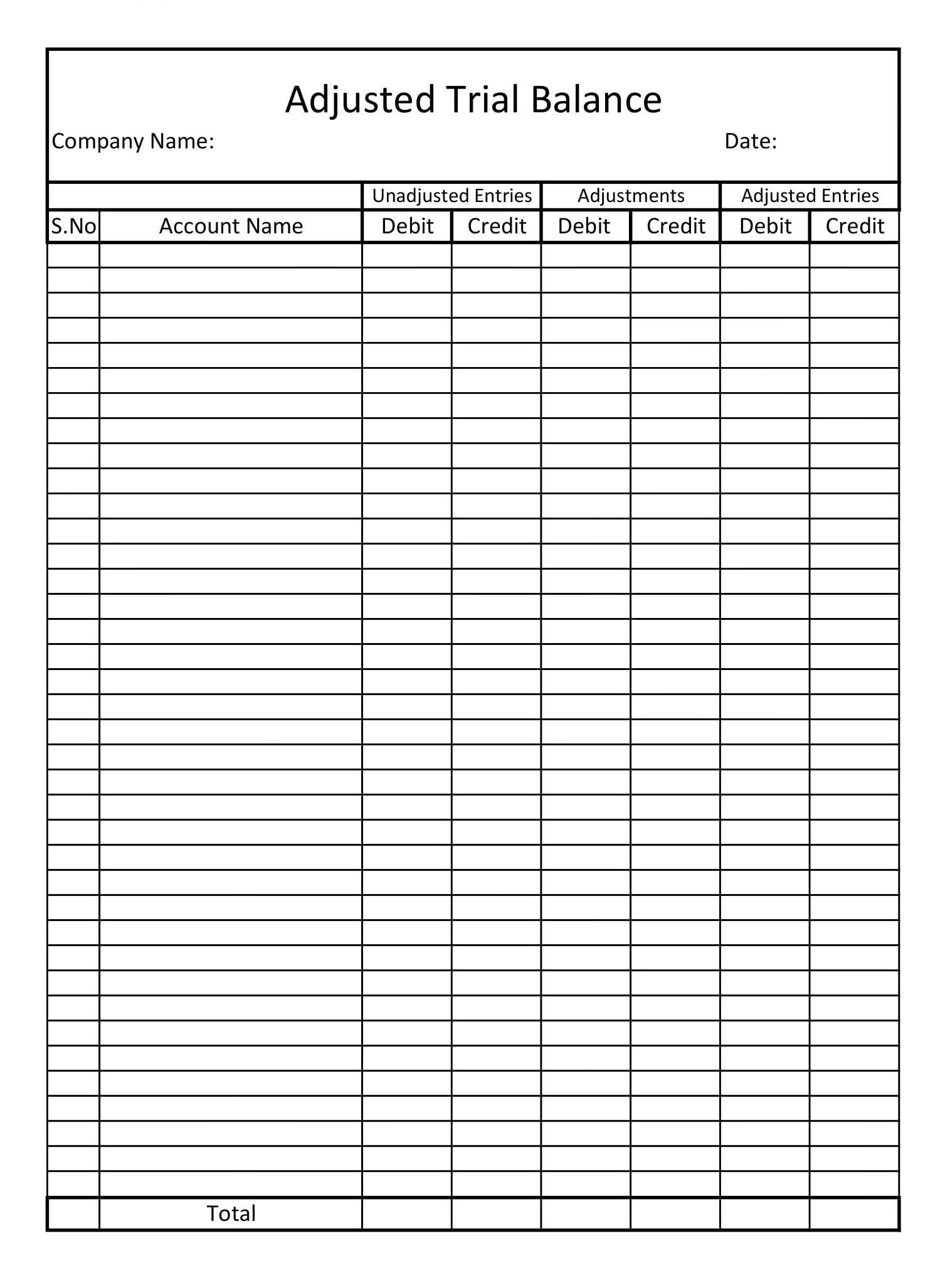 Adjusted Trial Balance Printable pdf instant Download editable MS Excel Format accounting bookkeeping small Business entrepreneur Etsy