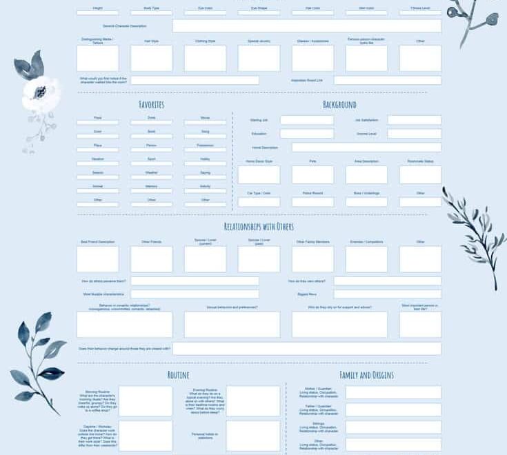 Adore Stories Character Profile Template
