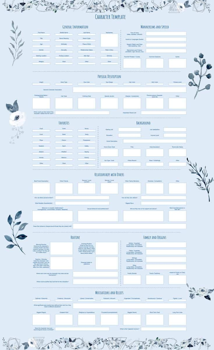 Adore Stories Character Profile Template