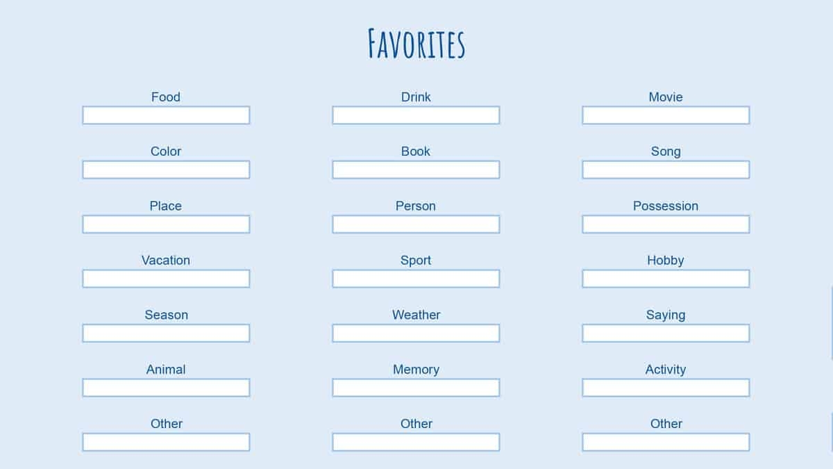 Blank Printable Fiction Character Sheet