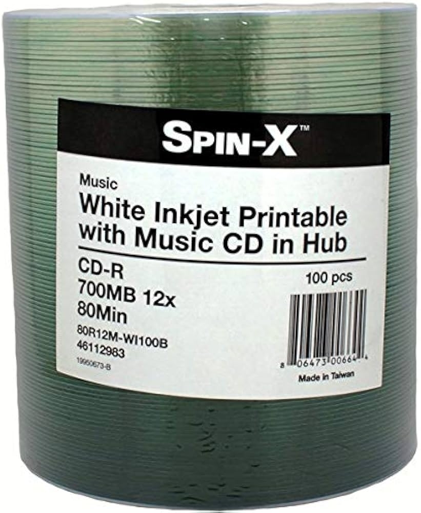 Amazon 100 Spin X 12X Digital Audio Music CD R 80min 700MB White Inkjet Electronics