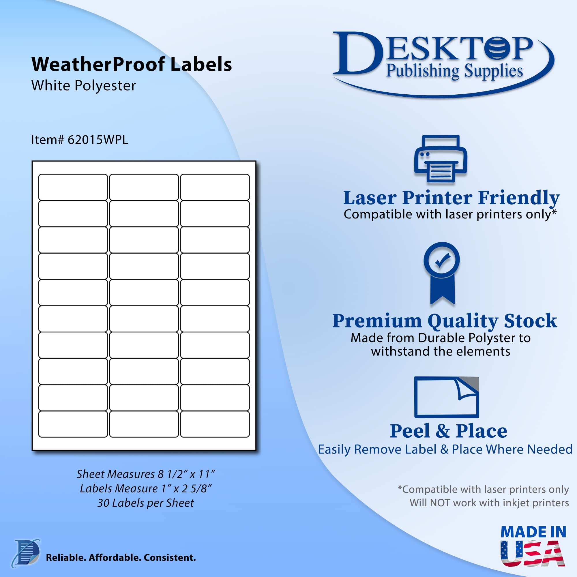 Amazon 300 Printable Waterproof Labels 1 X 2 5 8 10 Sheets 30 Per Page Blank Polyester Weatherproof Shipping Address Labels For Laser Printers Office Products