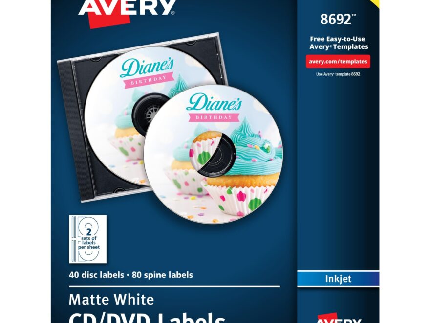Amazon Avery Printable CD Labels Matte White Permanent Adhesive Inkjet Printers 40 Blank CD Labels 80 Spine Labels Great For CD Labels DVD Labels PC Disc Labels And More 8692