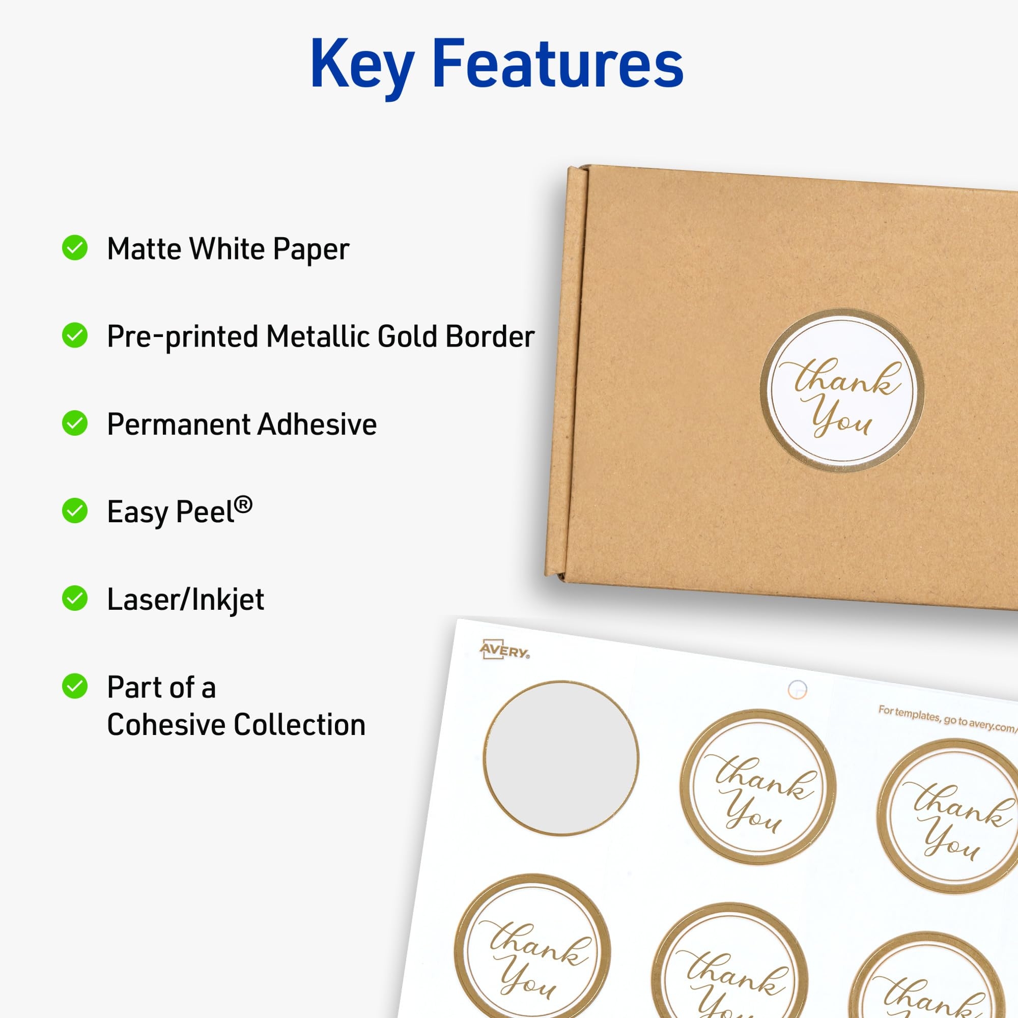 Amazon Avery Printable Round Labels 2 Diameter Matte White With Metallic Gold Borders Permanent Adhesive 120 Blank Labels Great For Weddings Showers Holidays And More 22875 Office Products