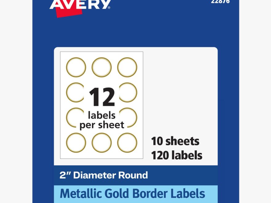Amazon Avery Printable Round Labels 2 Diameter Matte White With Metallic Gold Borders Permanent Adhesive 120 Blank Labels Great For Weddings Showers Holidays And More 22876 Industrial Scientific