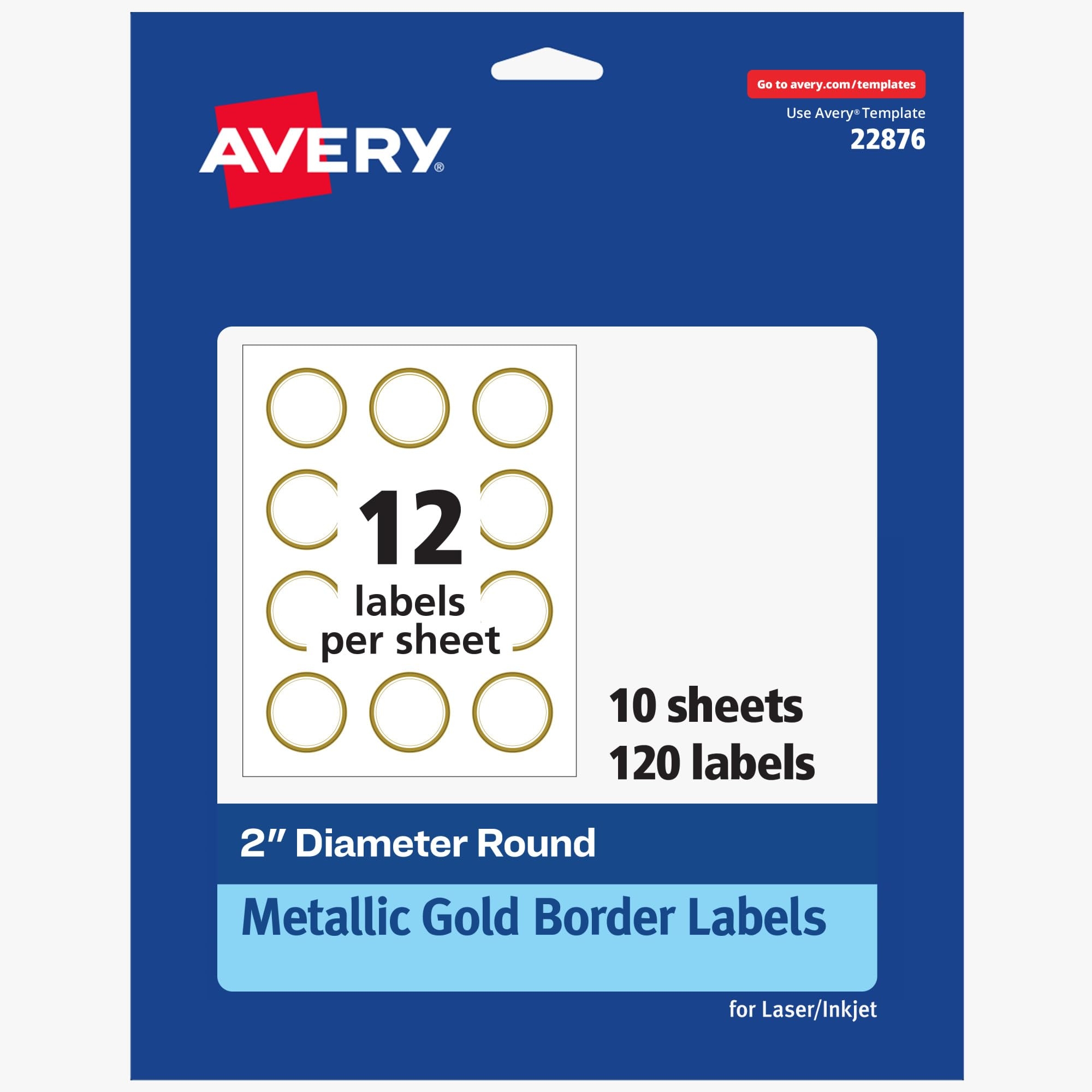 Amazon Avery Printable Round Labels 2 Diameter Matte White With Metallic Gold Borders Permanent Adhesive 120 Blank Labels Great For Weddings Showers Holidays And More 22876 Industrial Scientific