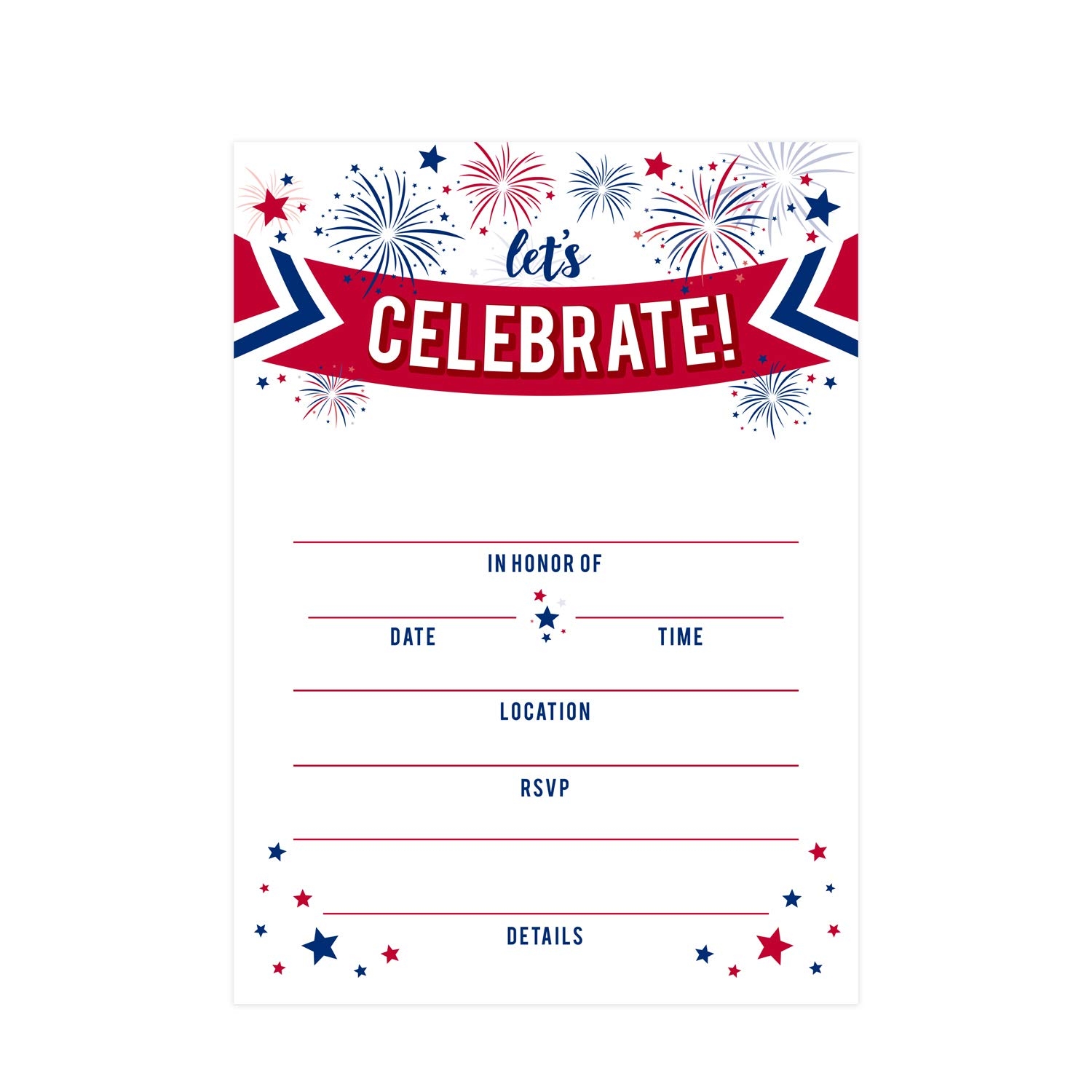 Amazon Patriotic Party Invitations 25 American Event Invites 5 X 7 Flat Invite Cards With White Envelopes Red White And Blue Invites Made In The USA Office Products
